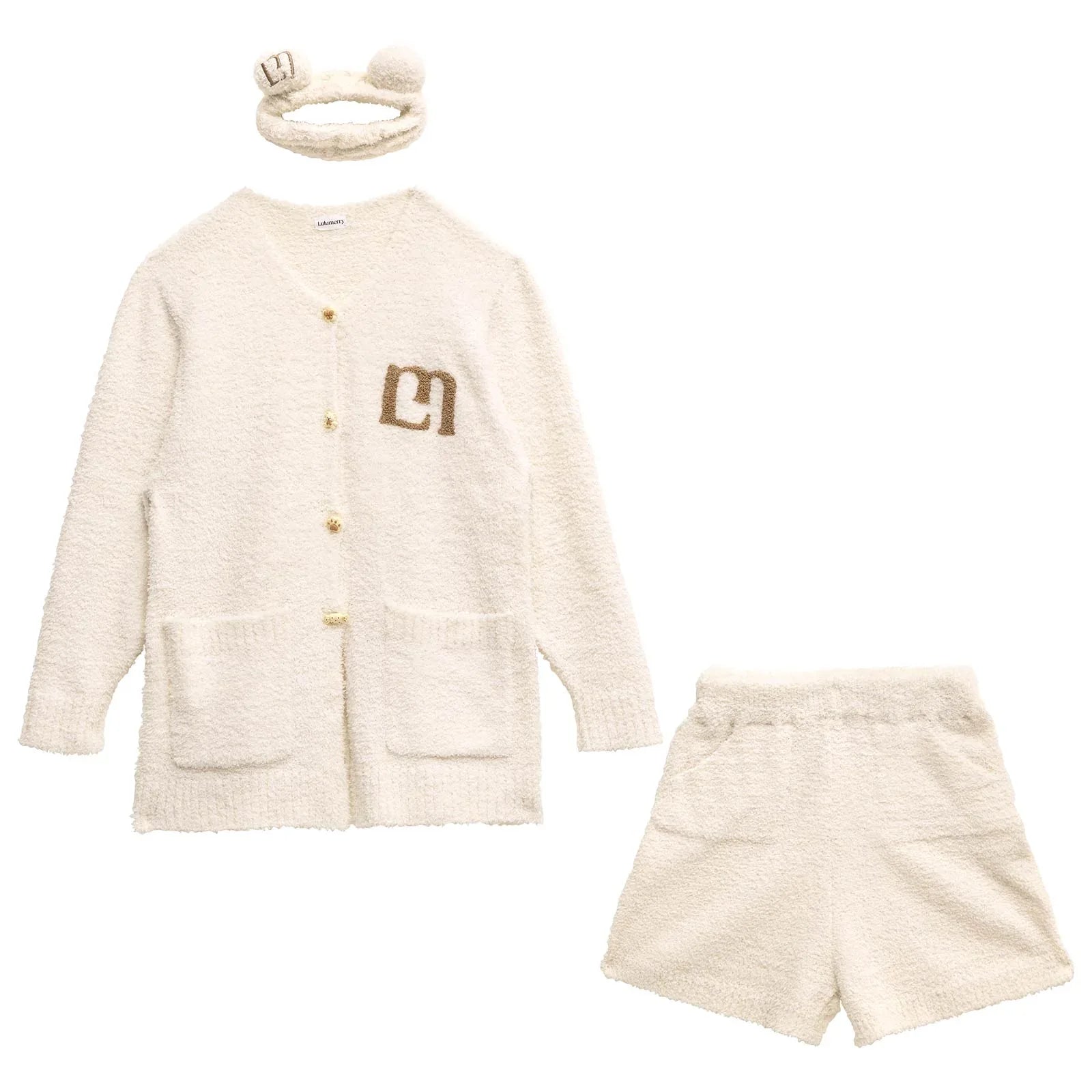 【YouTuber流那プロデュース/Lulumerry】クッキーベア ルームウェア レディーストップス&ショートパンツ&ヘアバンドセット / ホワイトベア(WHITE) - 【公式】247Lingerie