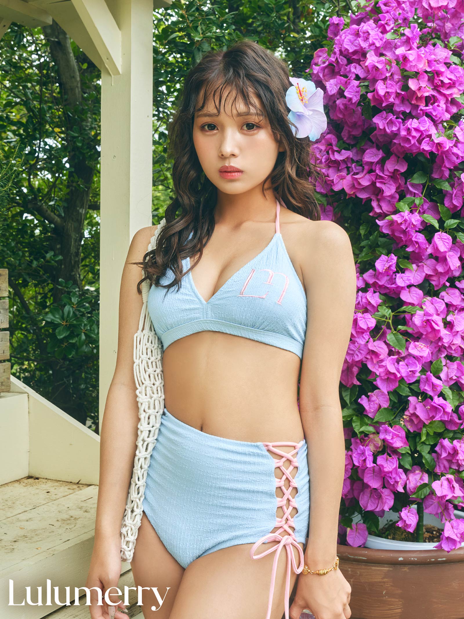 【YouTuber琉那プロデュース/Lulumerry】 モノグラムバイカラーホルタービキニ/水着/ブルー