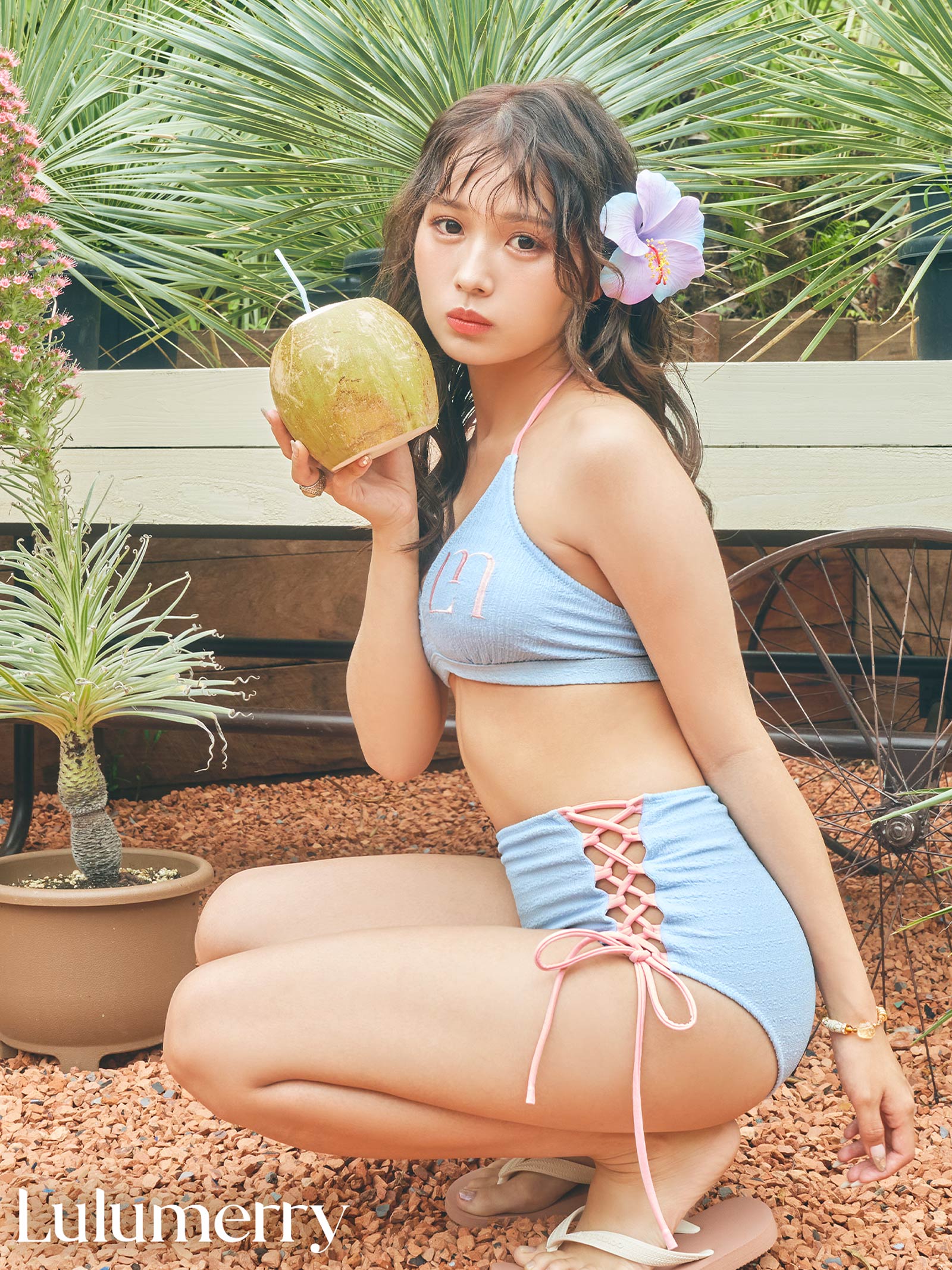 【YouTuber琉那プロデュース/Lulumerry】 モノグラムバイカラーホルタービキニ/水着/ブルー