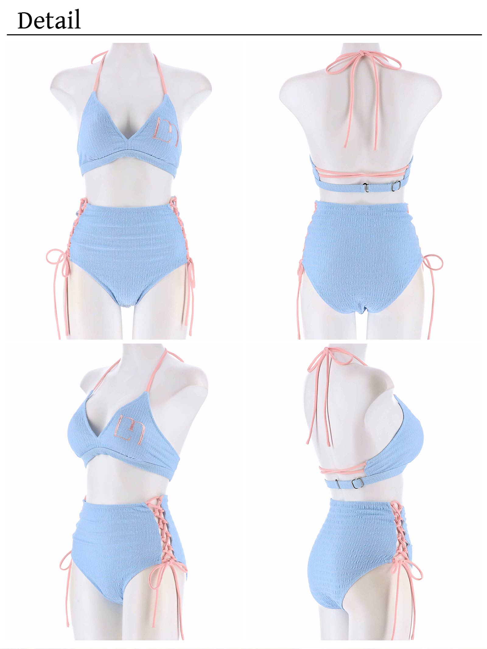 【YouTuber琉那プロデュース/Lulumerry】 モノグラムバイカラーホルタービキニ/水着/ブルー