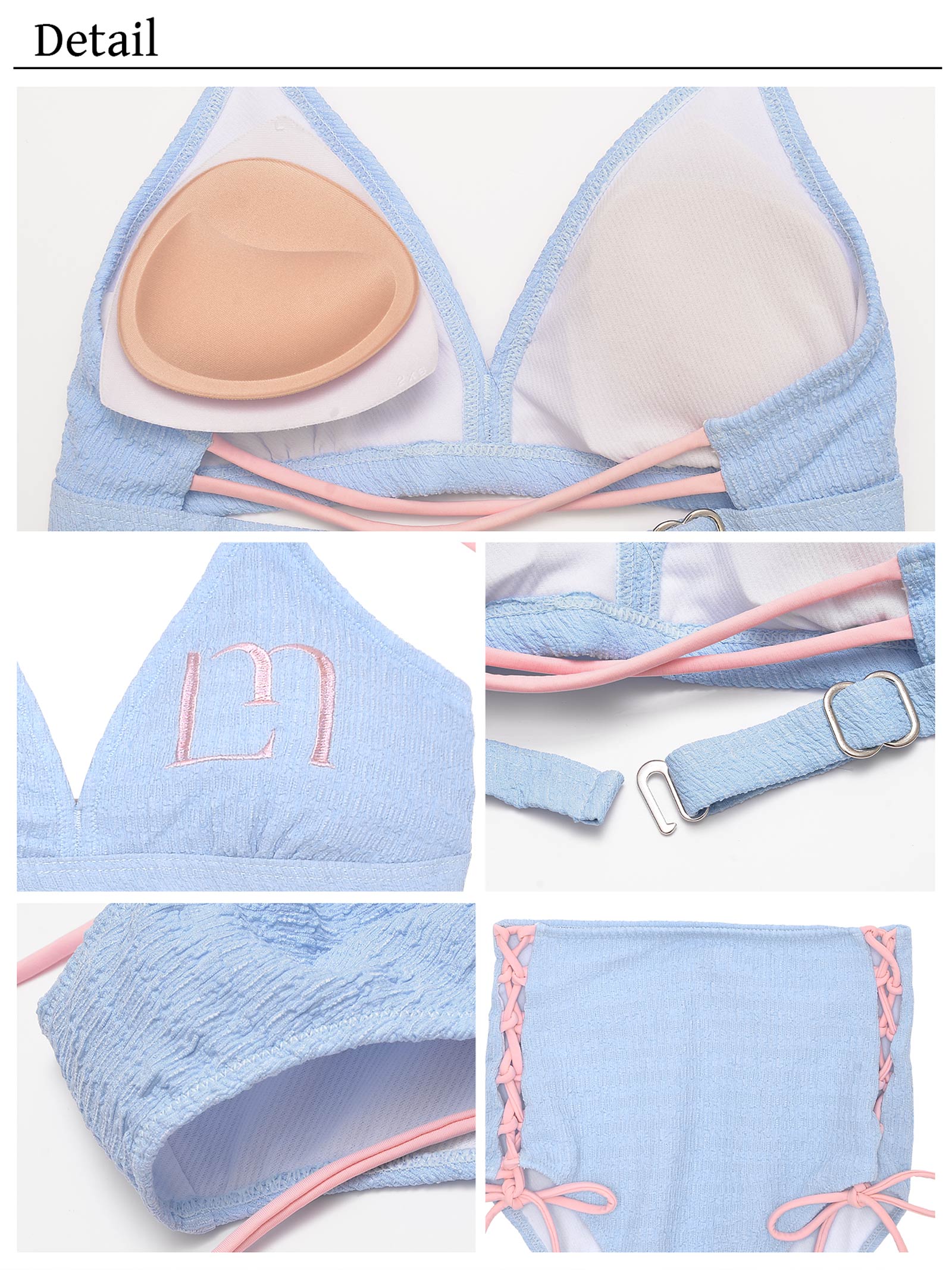 【YouTuber琉那プロデュース/Lulumerry】 モノグラムバイカラーホルタービキニ/水着/ブルー