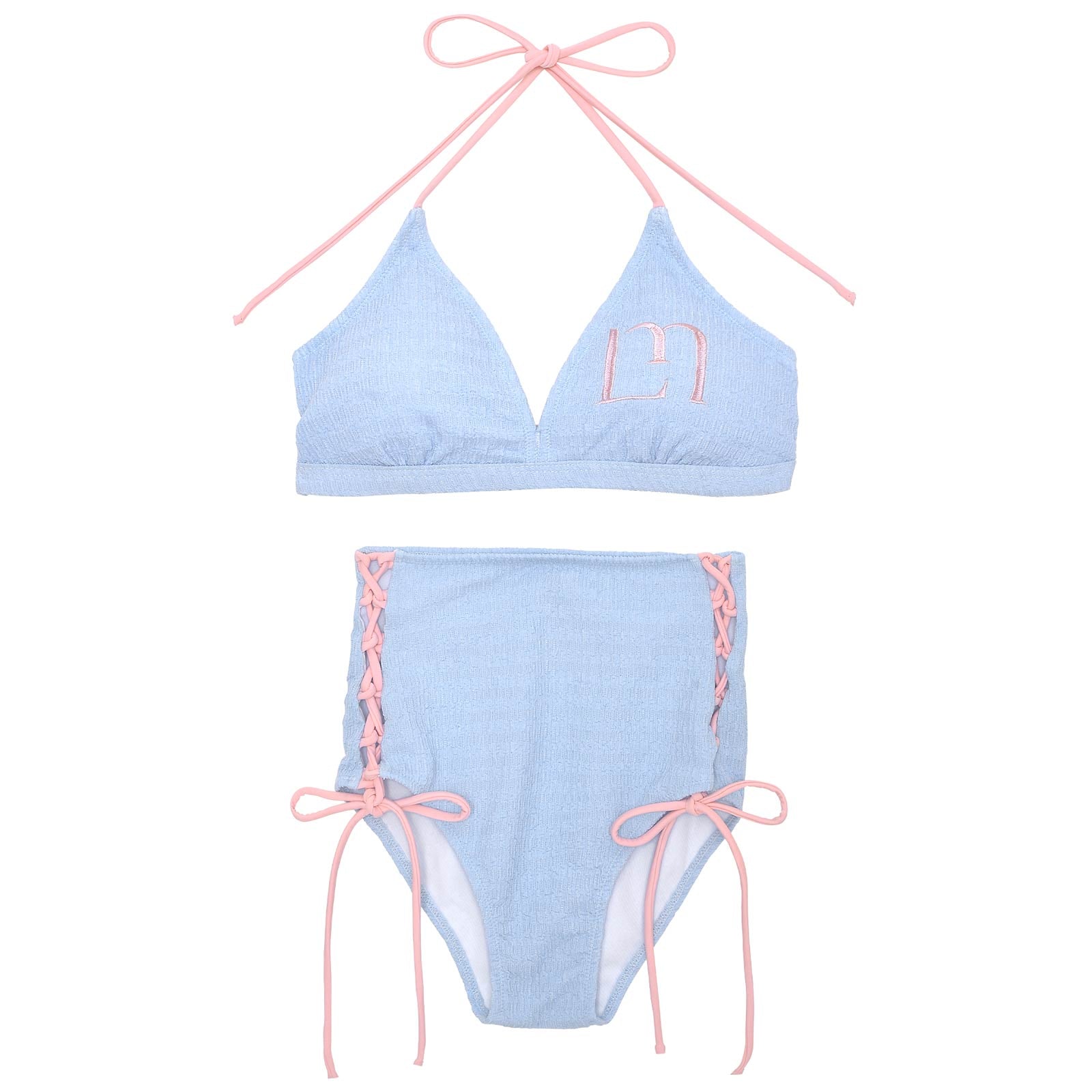 【YouTuber琉那プロデュース/Lulumerry】 モノグラムバイカラーホルタービキニ/水着/ブルー