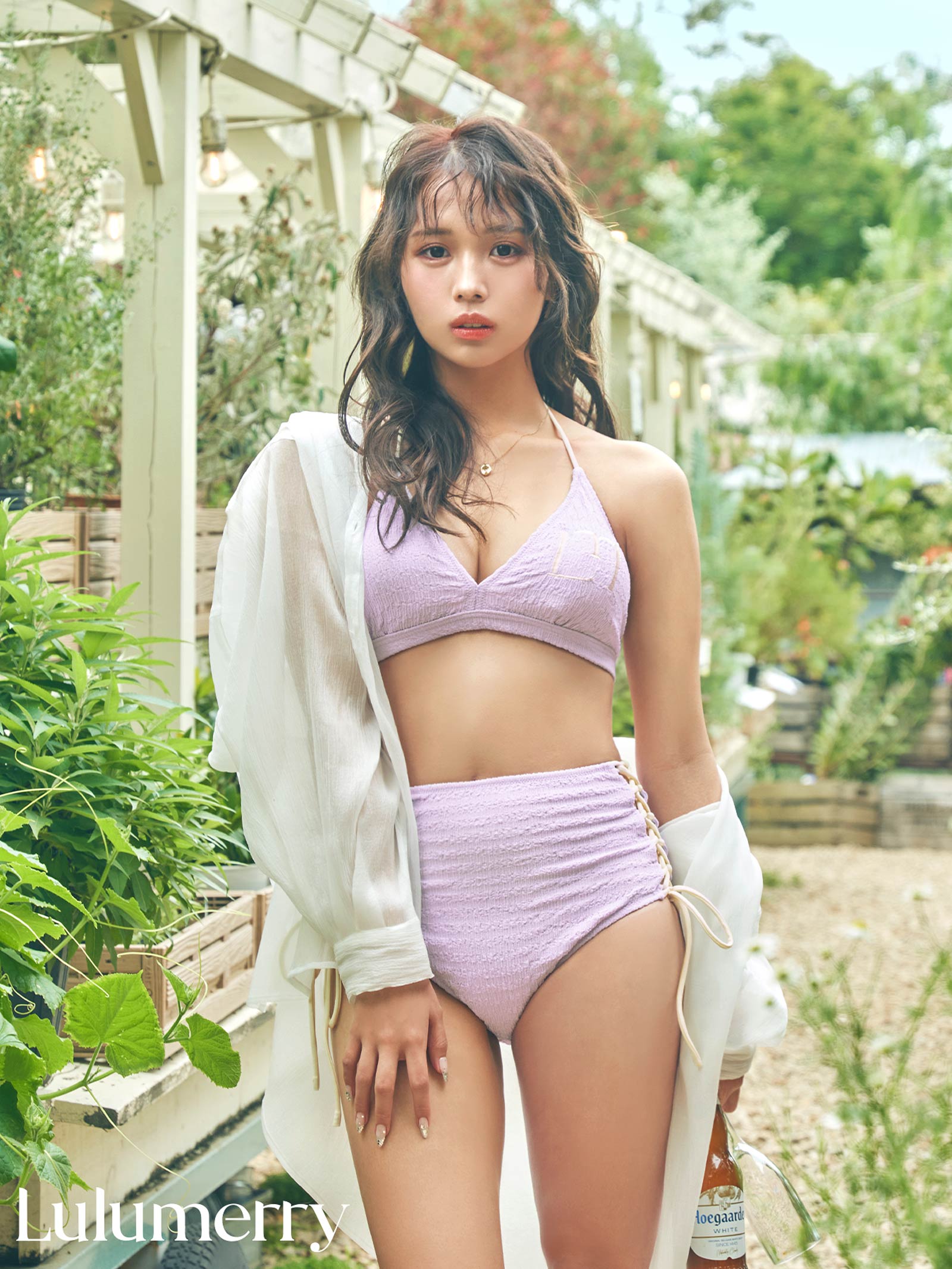 【YouTuber琉那プロデュース/Lulumerry】 モノグラムバイカラーホルタービキニ/水着/ラベンダー