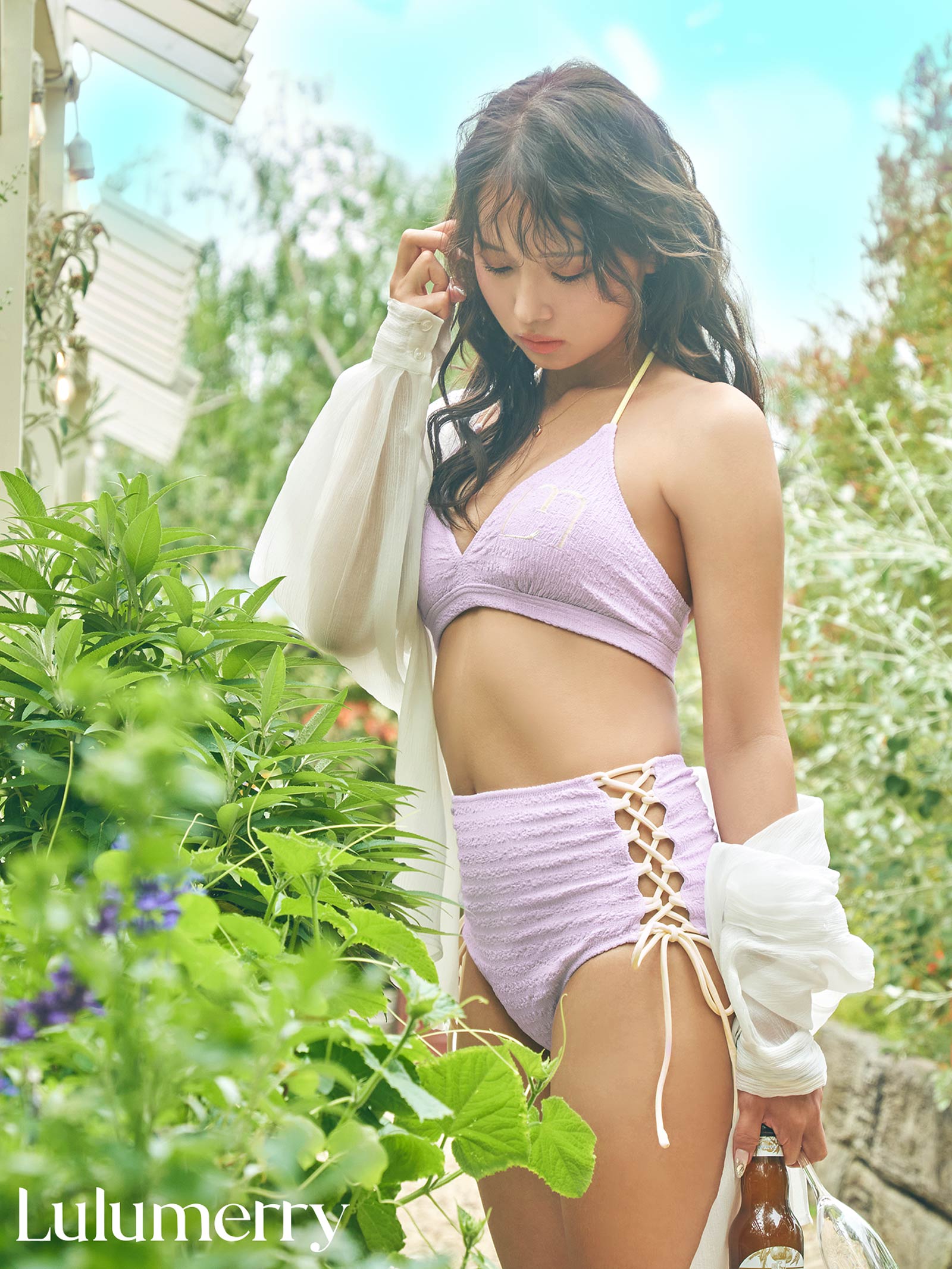 【YouTuber琉那プロデュース/Lulumerry】 モノグラムバイカラーホルタービキニ/水着/ラベンダー