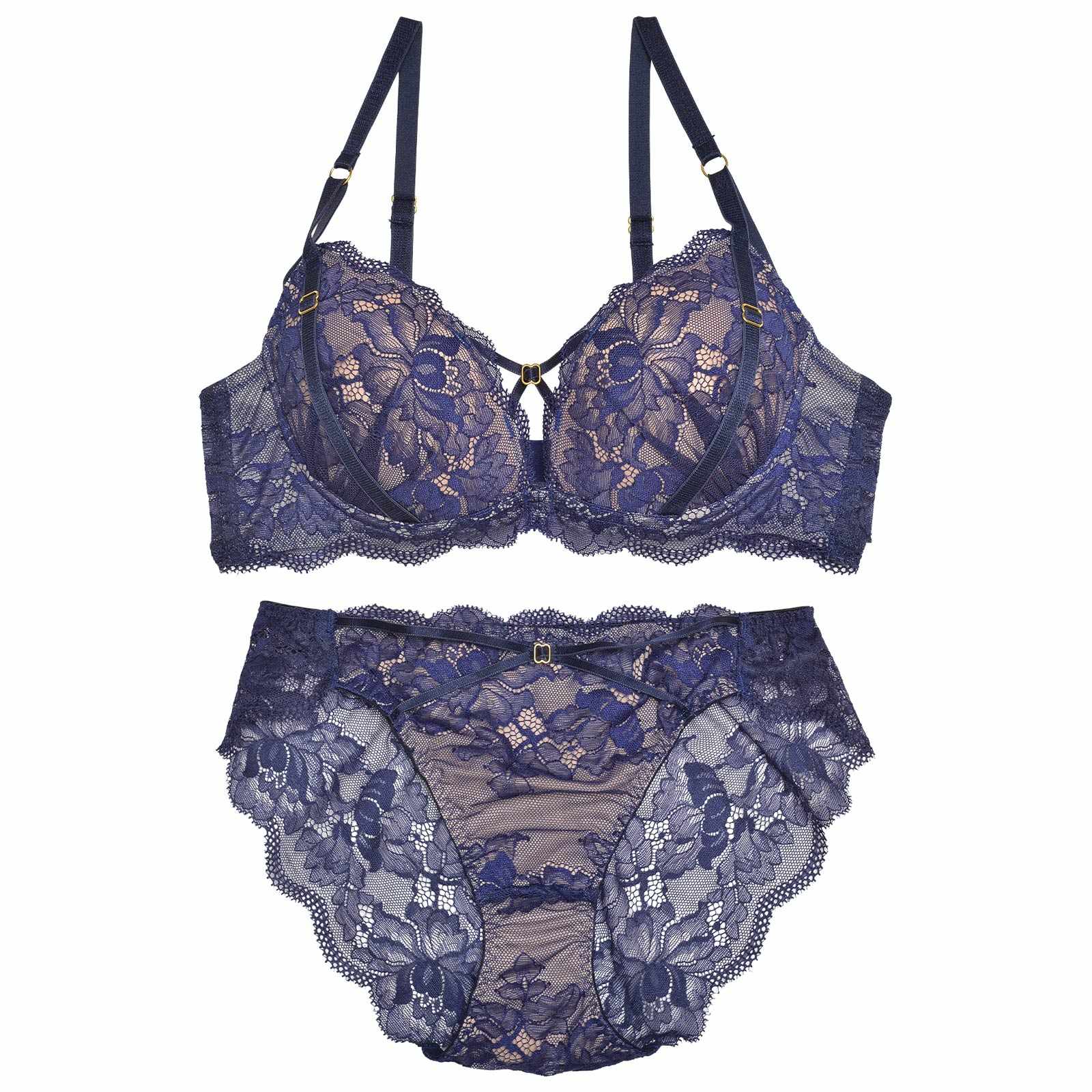 【YouTuber流那プロデュース/Lulumerry】レーシークロス 盛りもっと ブラジャー&ショーツ / ネイビー