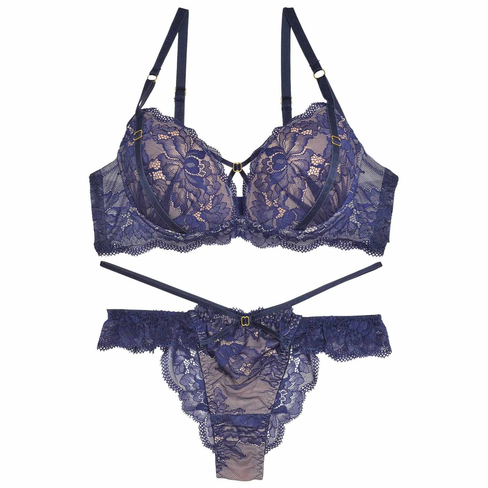 【YouTuber流那プロデュース/Lulumerry】レーシークロス 盛りもっと ブラジャー&ショーツ / ネイビー