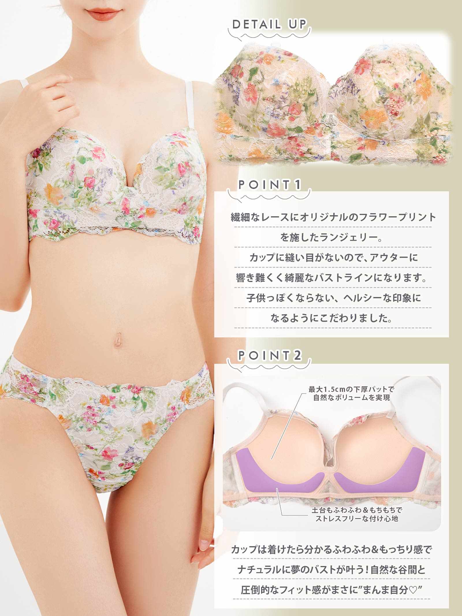 【ばんばんざい るなプロデュース/Lulumerry】マルチフラワー まんま”るな” ブラジャー&ショーツ / ホワイト