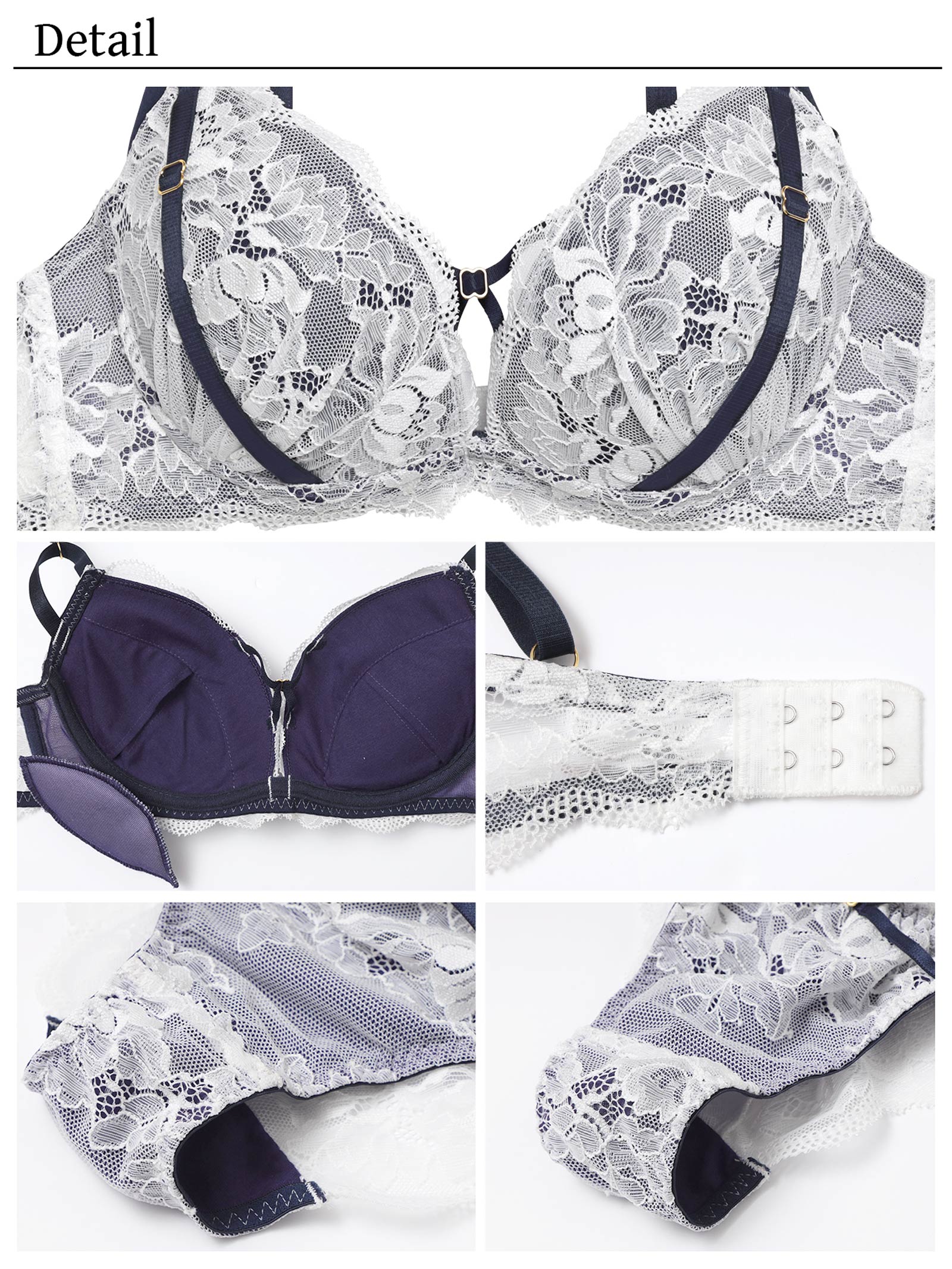 【YouTuber流那プロデュース/Lulumerry】レーシークロス 盛りもっと ブラジャー&ショーツ / ホワイト×ネイビー