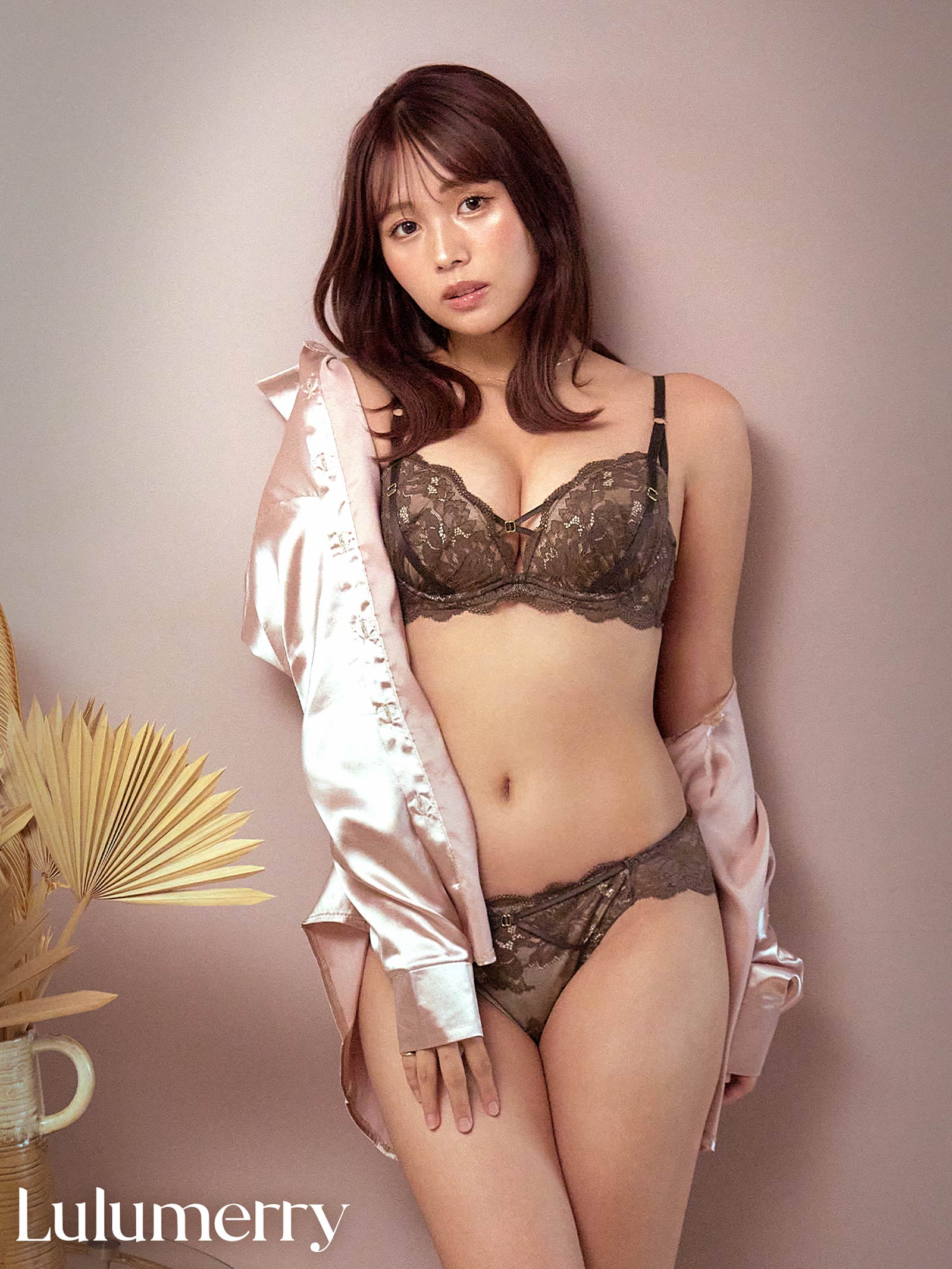 【YouTuber流那プロデュース/Lulumerry】レーシークロス 盛りもっと ブラジャー&ショーツ / ブラウン