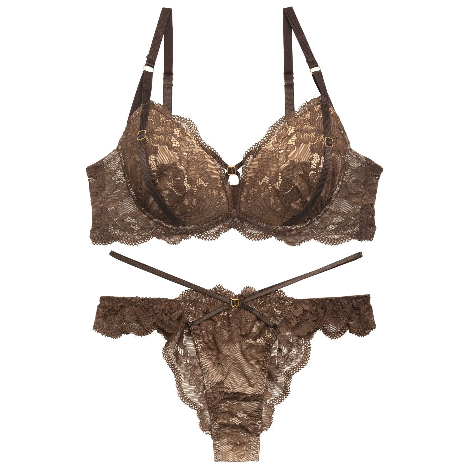 【YouTuber流那プロデュース/Lulumerry】レーシークロス 盛りもっと ブラジャー&ショーツ / ブラウン