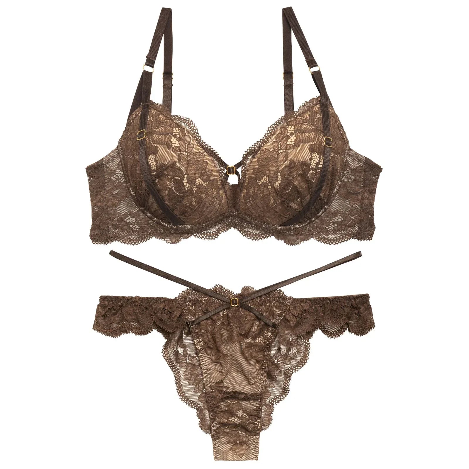 【YouTuber流那プロデュース/Lulumerry】レーシークロス 盛りもっと ブラジャー&ショーツ / ブラウン - 【公式】247Lingerie