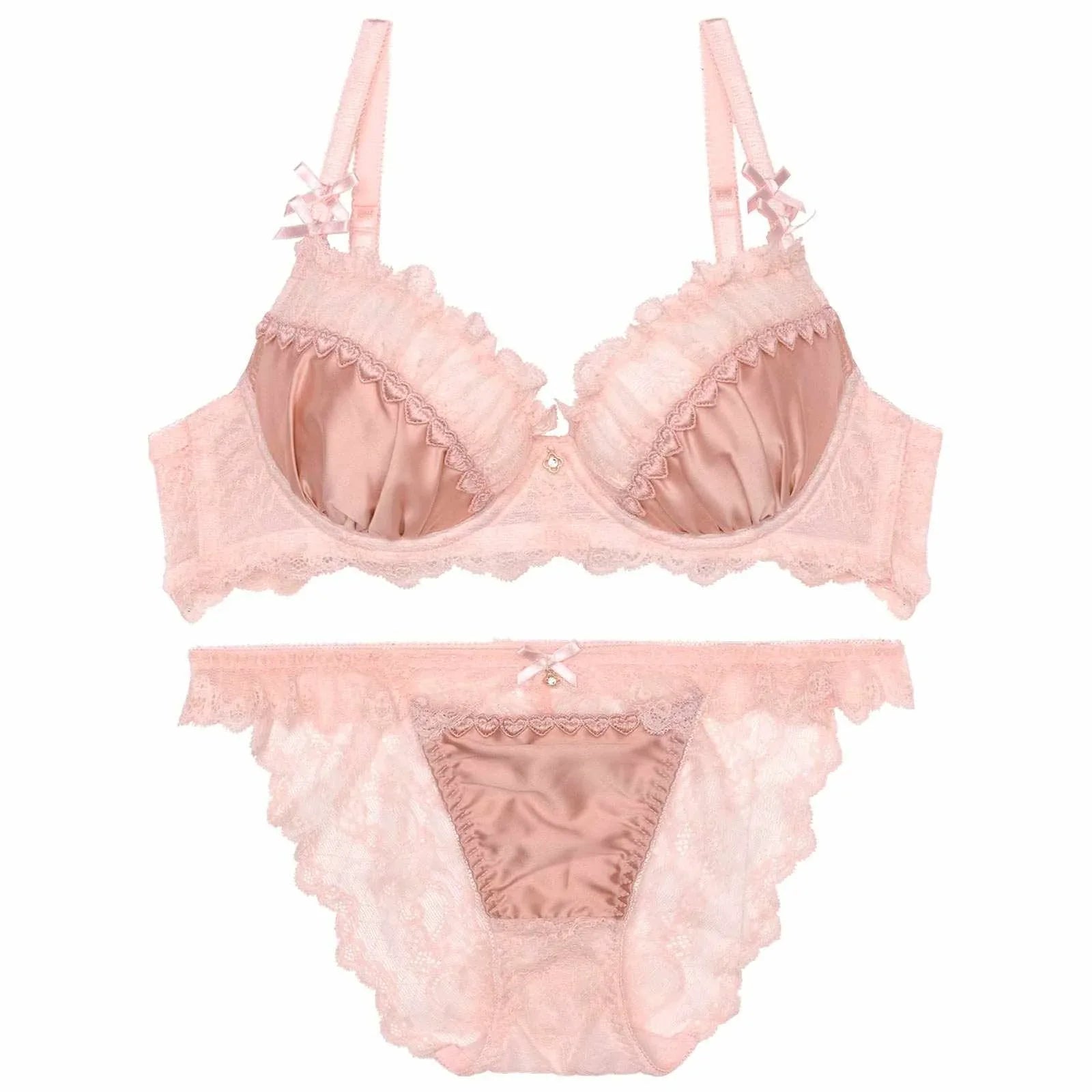 【伊藤桃々プロデュース/Rosem】クラシックサテンブラセット/ピーチピンク