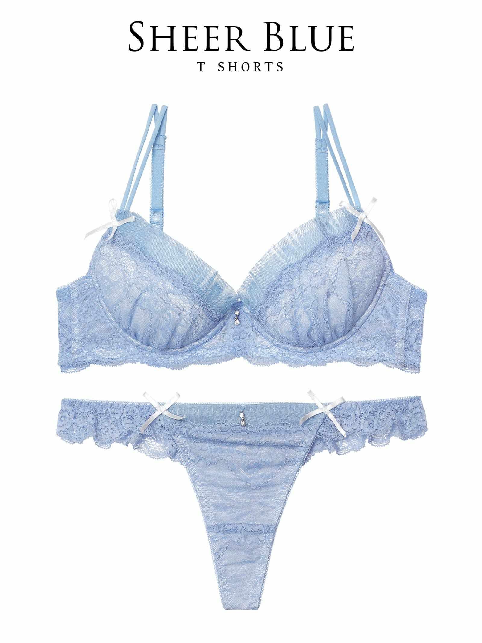 【予約:10月末頃より順次発送】10/22新作!【伊藤桃々プロデュース/Rosem】シアープリーツブラセット/シアーブルー