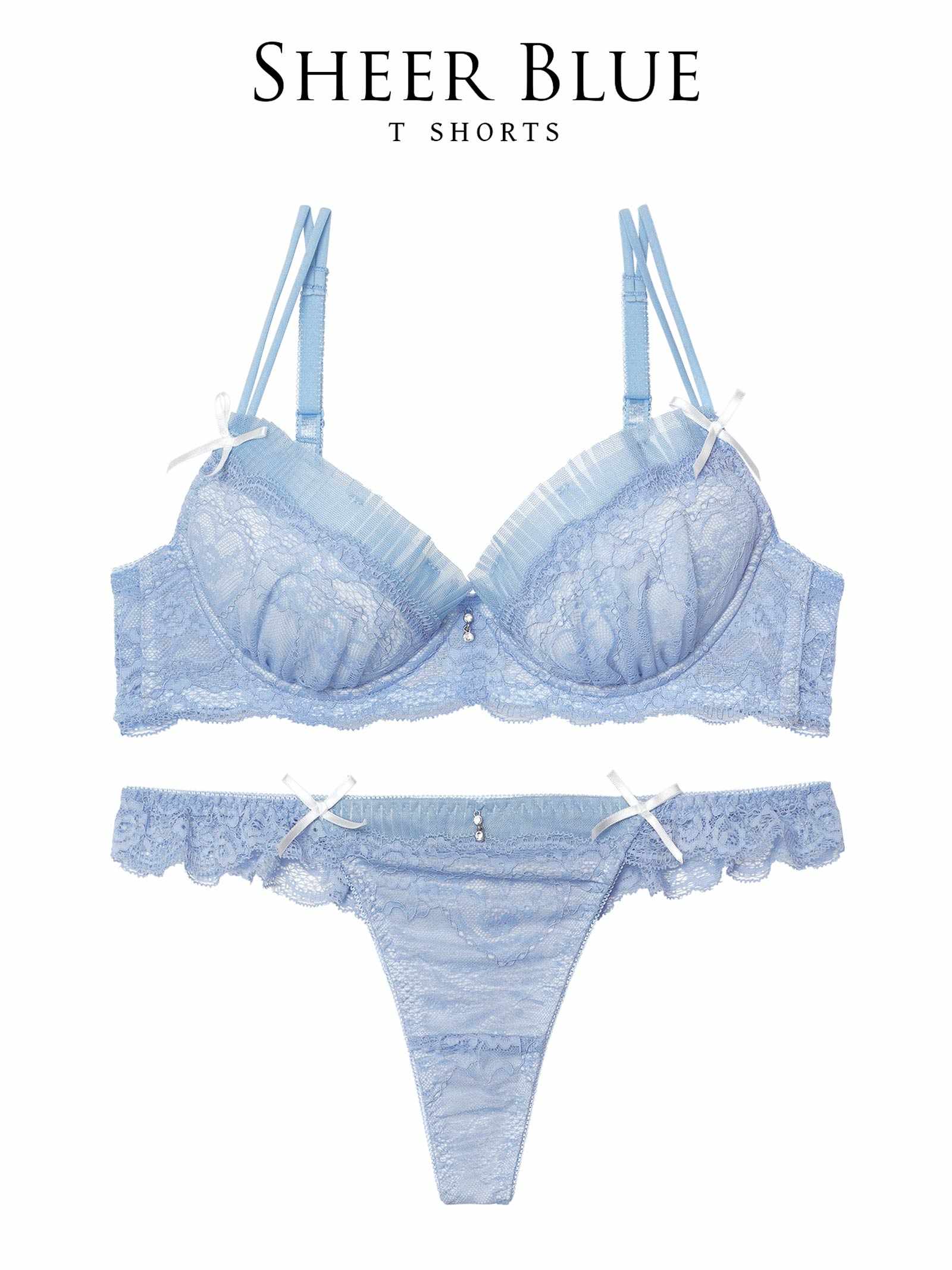 【予約:10月末頃より順次発送】10/22新作!【伊藤桃々プロデュース/Rosem】シアープリーツブラセット/シアーブルー