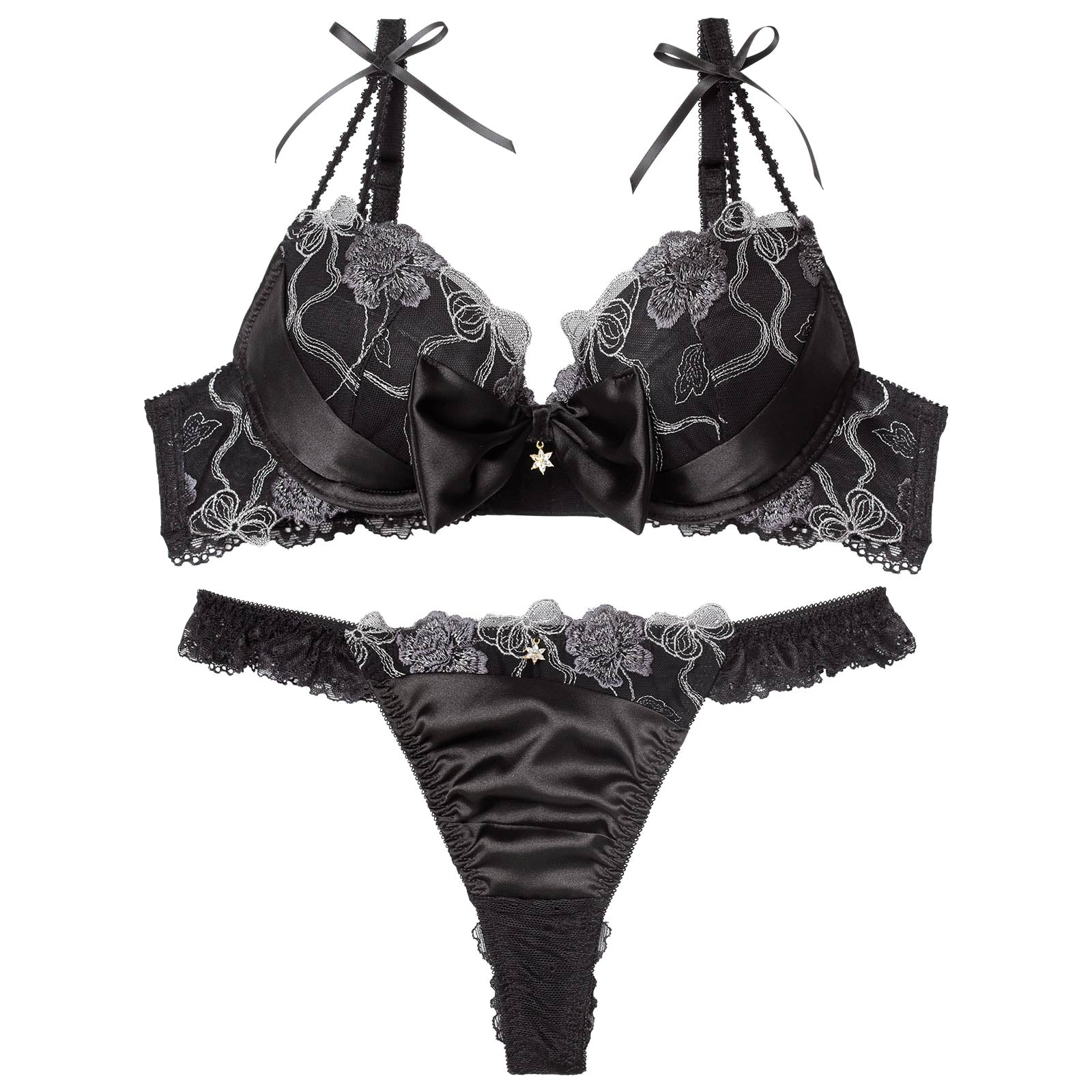 12/3新作!【伊藤桃々プロデュース/Rosem】プレゼントリボンブラセット/シャインブラック