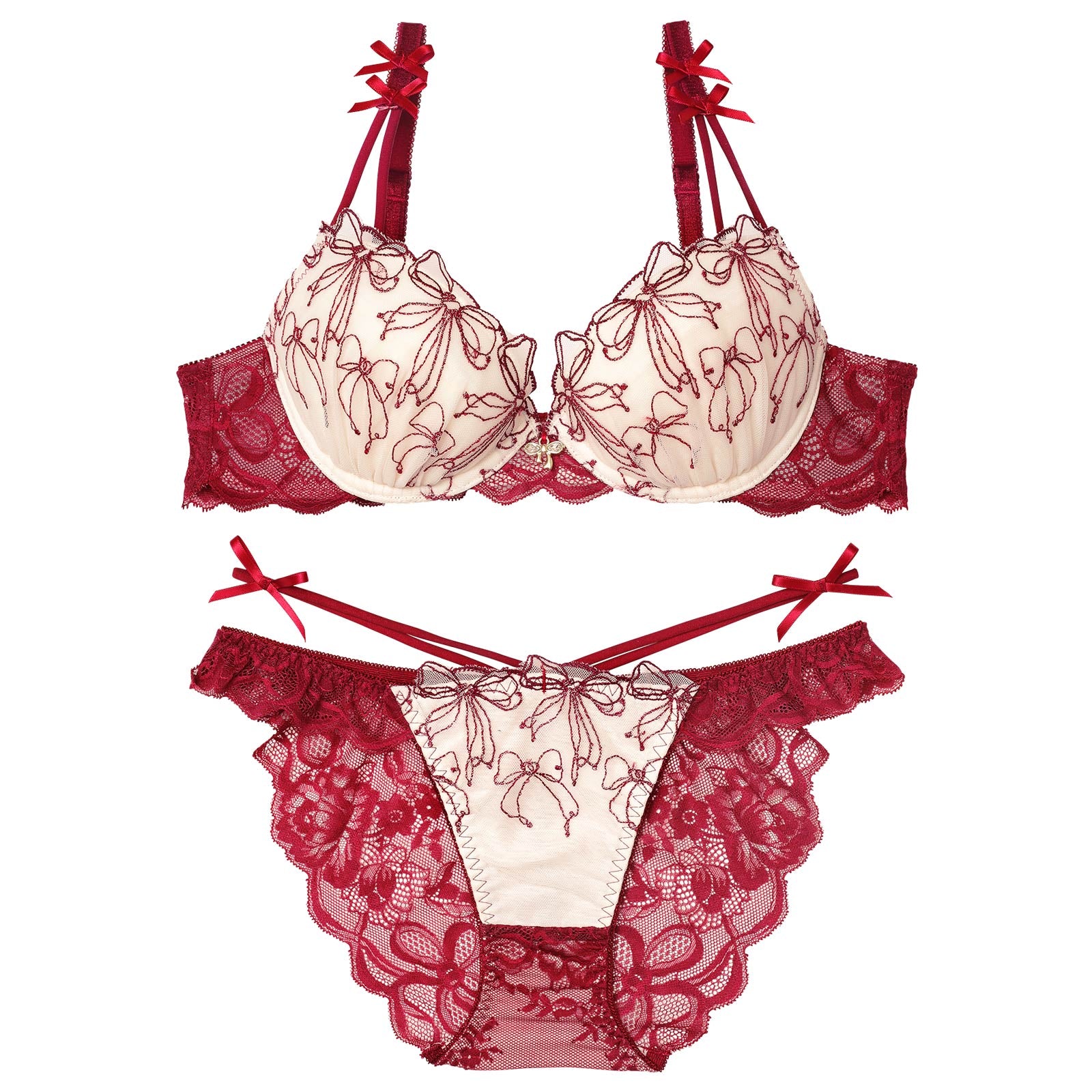 12/11再販!【伊藤桃々プロデュース/Rosem】リボンメリーブラセット/ベリーレッド