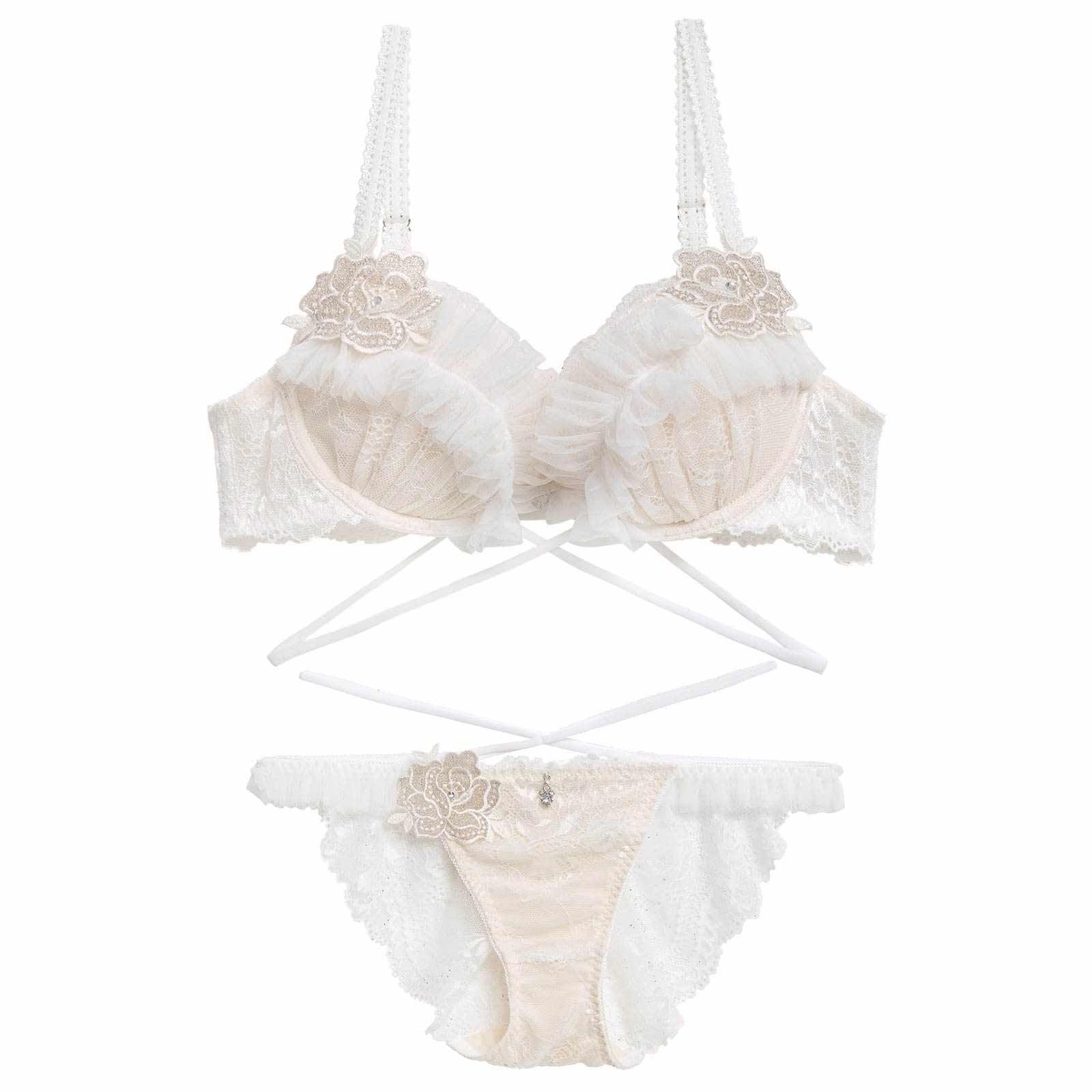 3/5再販!【伊藤桃々プロデュース/Rosem】ロイヤルプリーツレーシーブラセット/パウダーホワイト