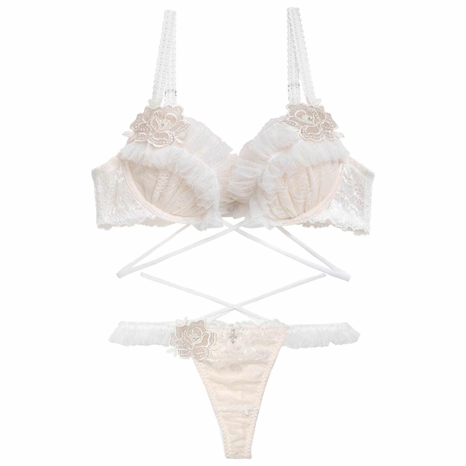 3/5再販!【伊藤桃々プロデュース/Rosem】ロイヤルプリーツレーシーブラセット/パウダーホワイト