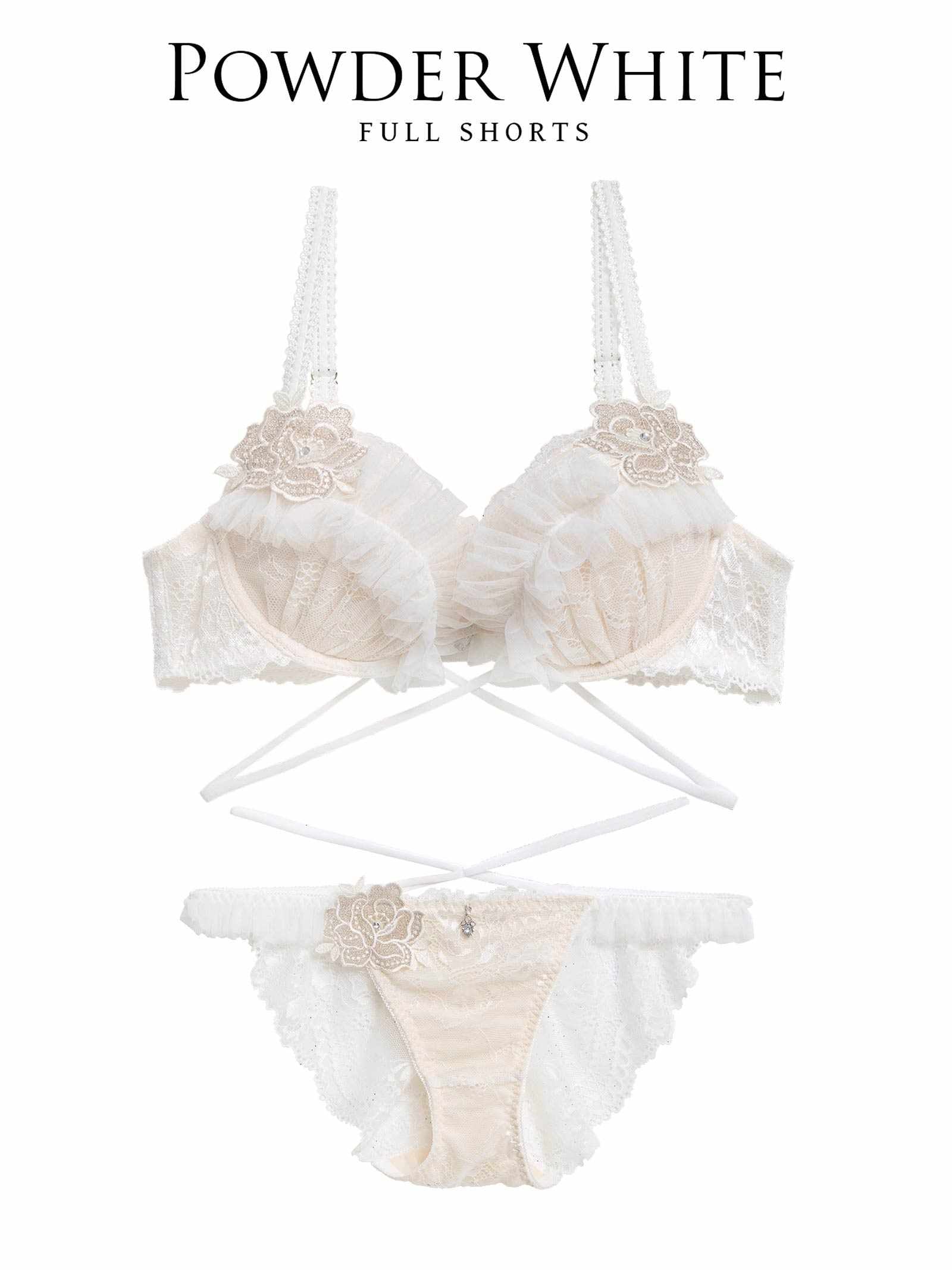 1/30新作!【伊藤桃々プロデュース/Rosem】ロイヤルプリーツレーシーブラセット/パウダーホワイト