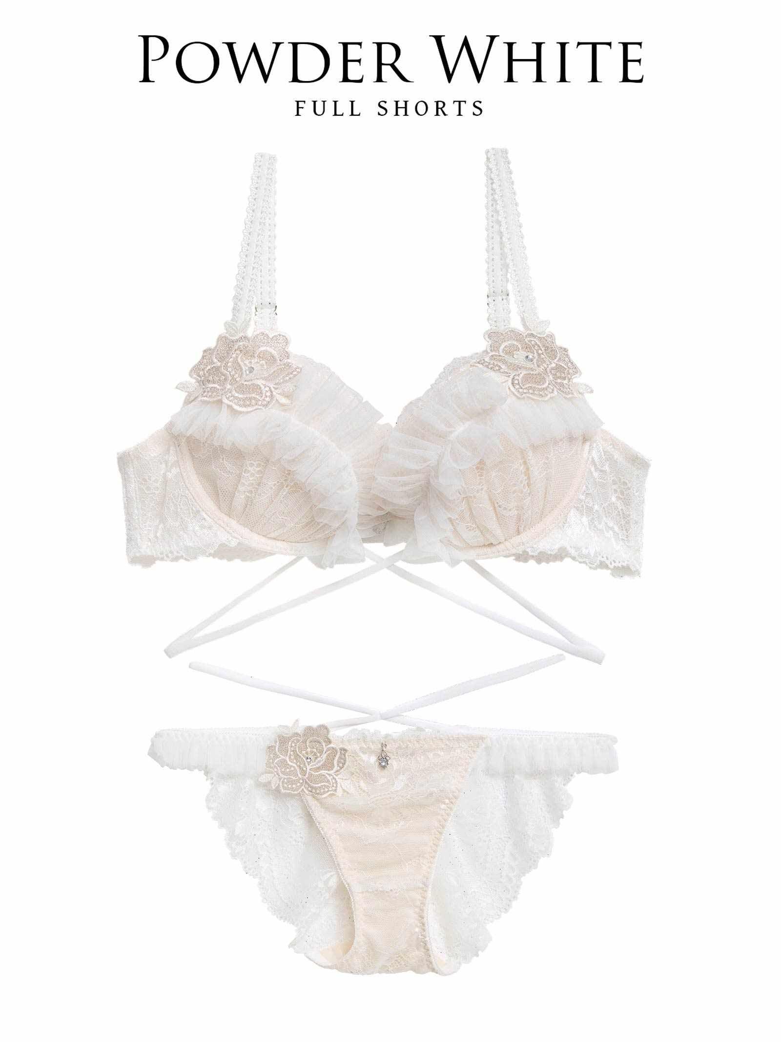 1/30新作!【伊藤桃々プロデュース/Rosem】ロイヤルプリーツレーシーブラセット/パウダーホワイト