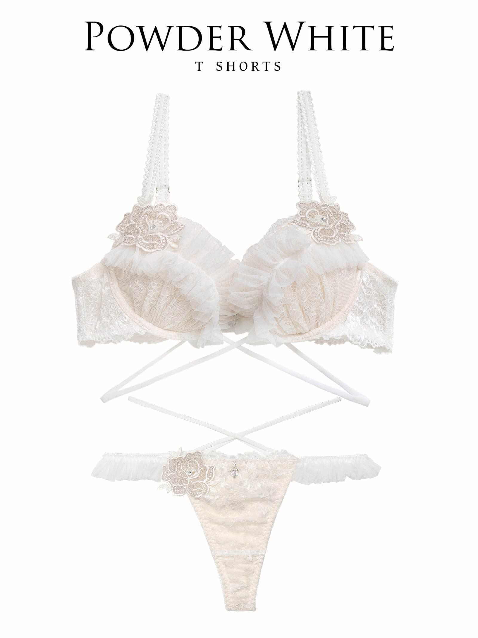 1/30新作!【伊藤桃々プロデュース/Rosem】ロイヤルプリーツレーシーブラセット/パウダーホワイト