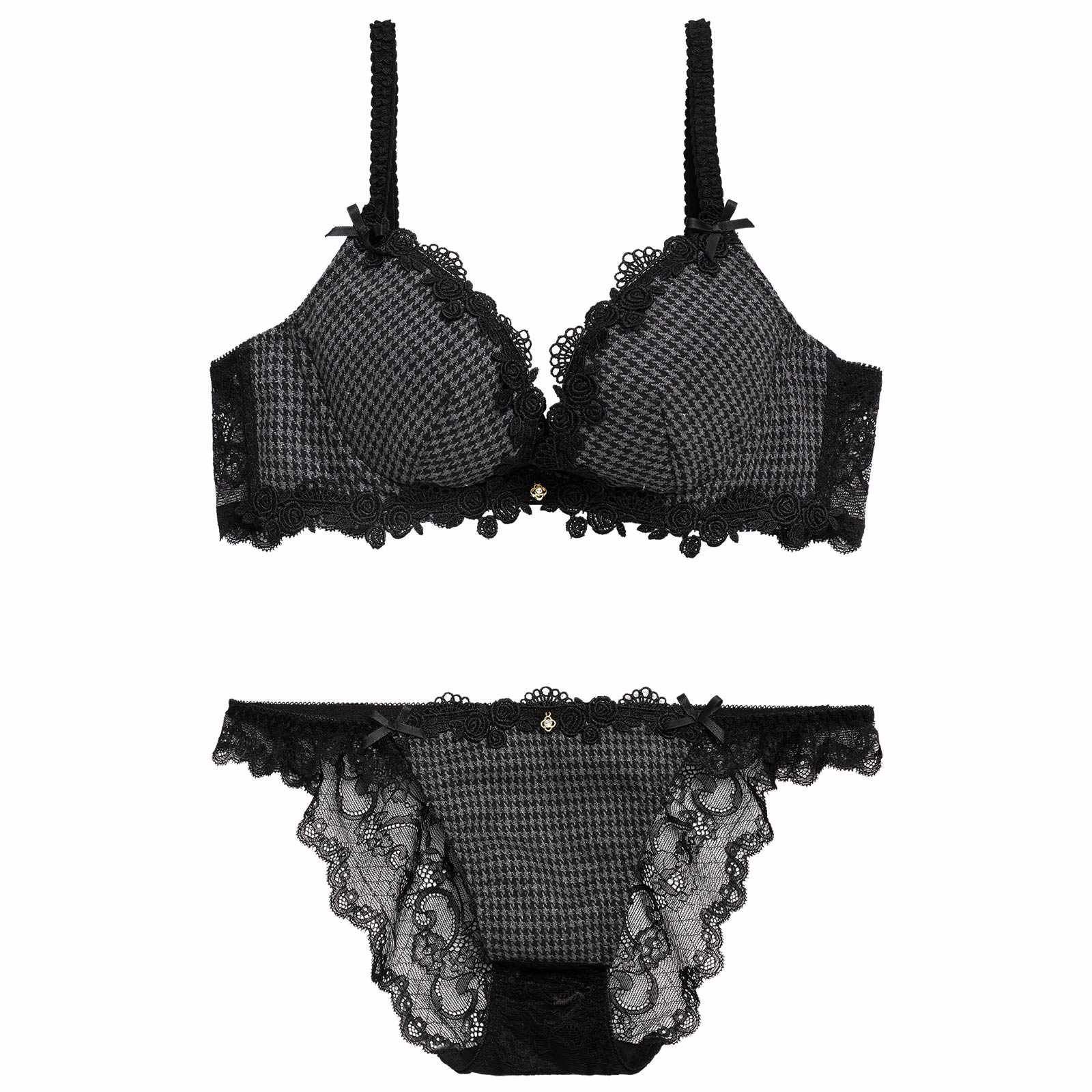 1/13新作!【伊藤桃々プロデュース/Rosem】チドリチェックブラセット/ブラック