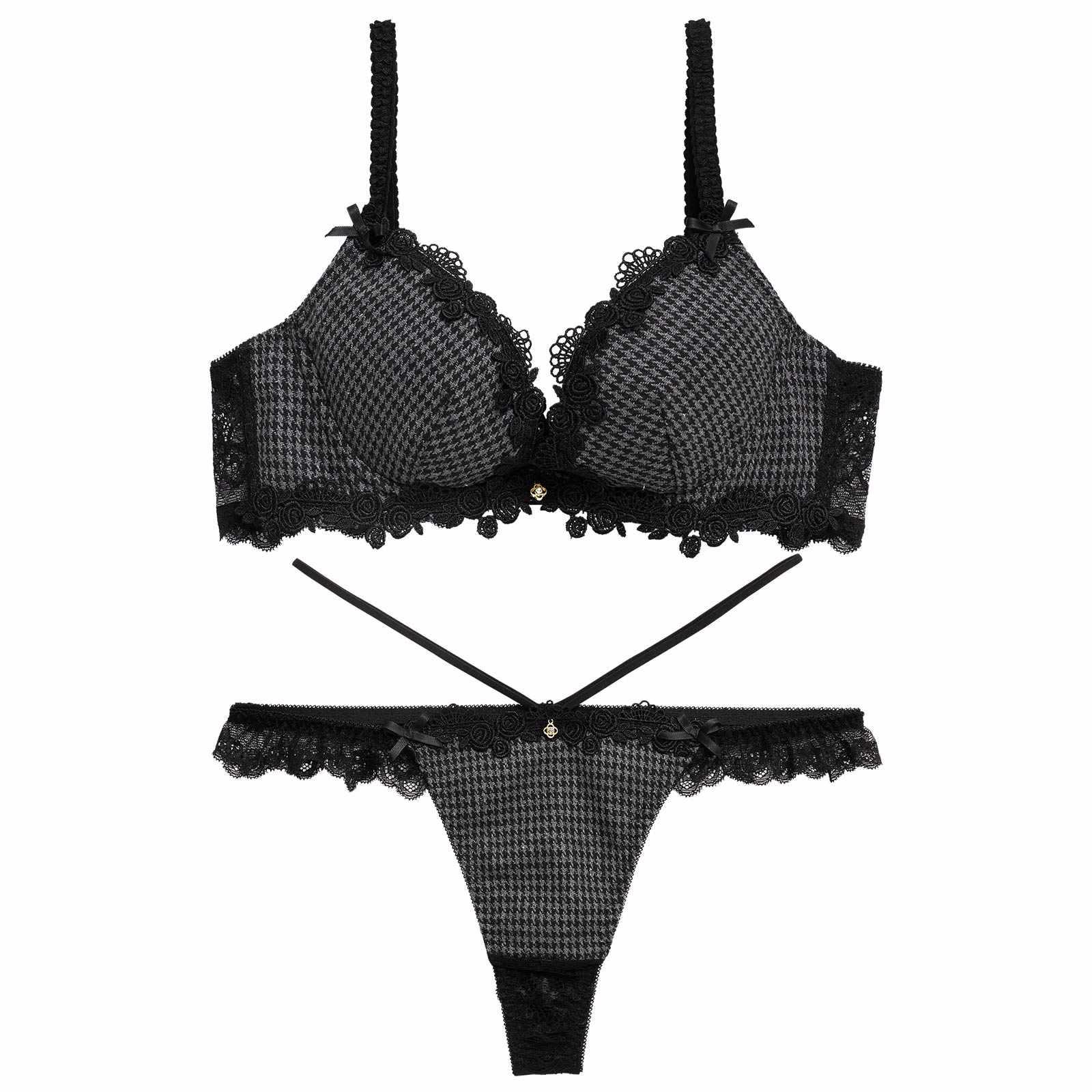 1/13新作!【伊藤桃々プロデュース/Rosem】チドリチェックブラセット/ブラック - 【公式】247Lingerie