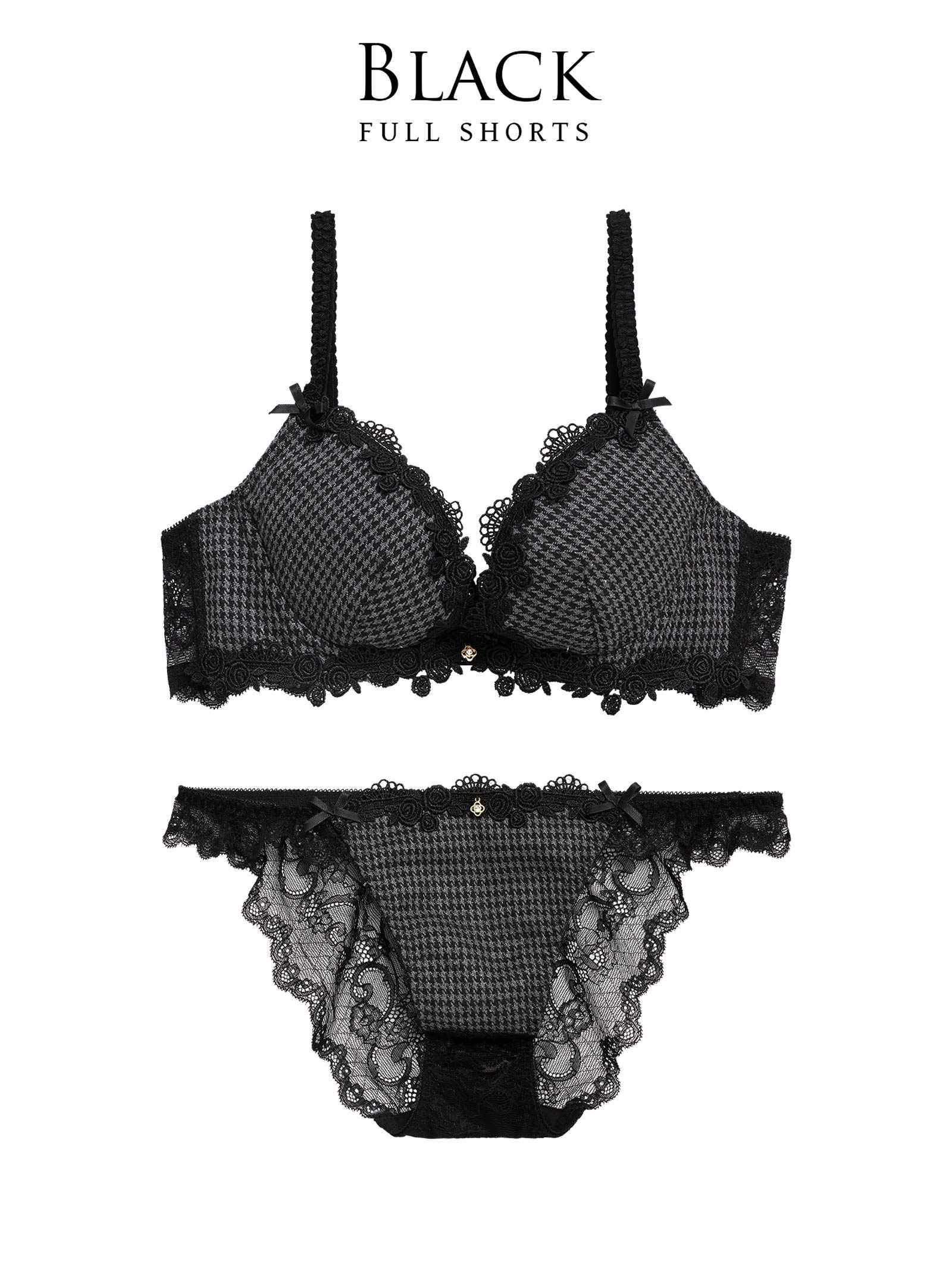 1/13新作!【伊藤桃々プロデュース/Rosem】チドリチェックブラセット/ブラック - 【公式】247Lingerie