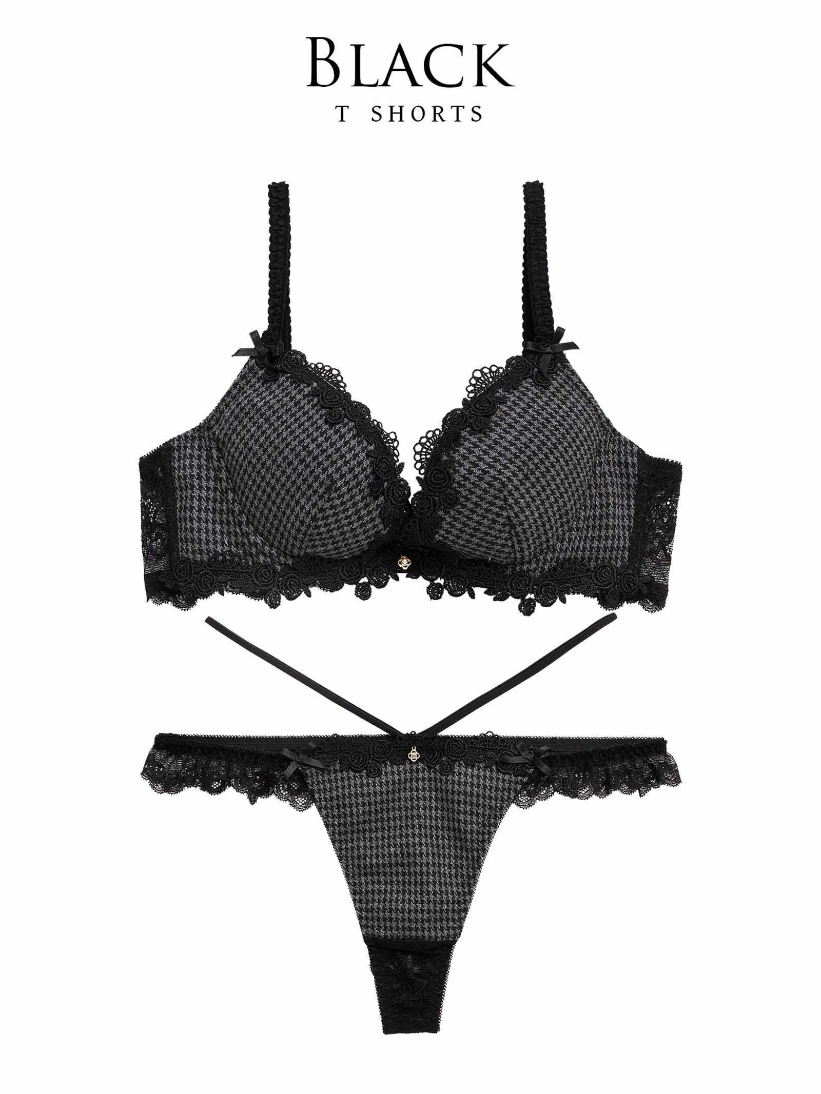 1/13新作!【伊藤桃々プロデュース/Rosem】チドリチェックブラセット/ブラック - 【公式】247Lingerie