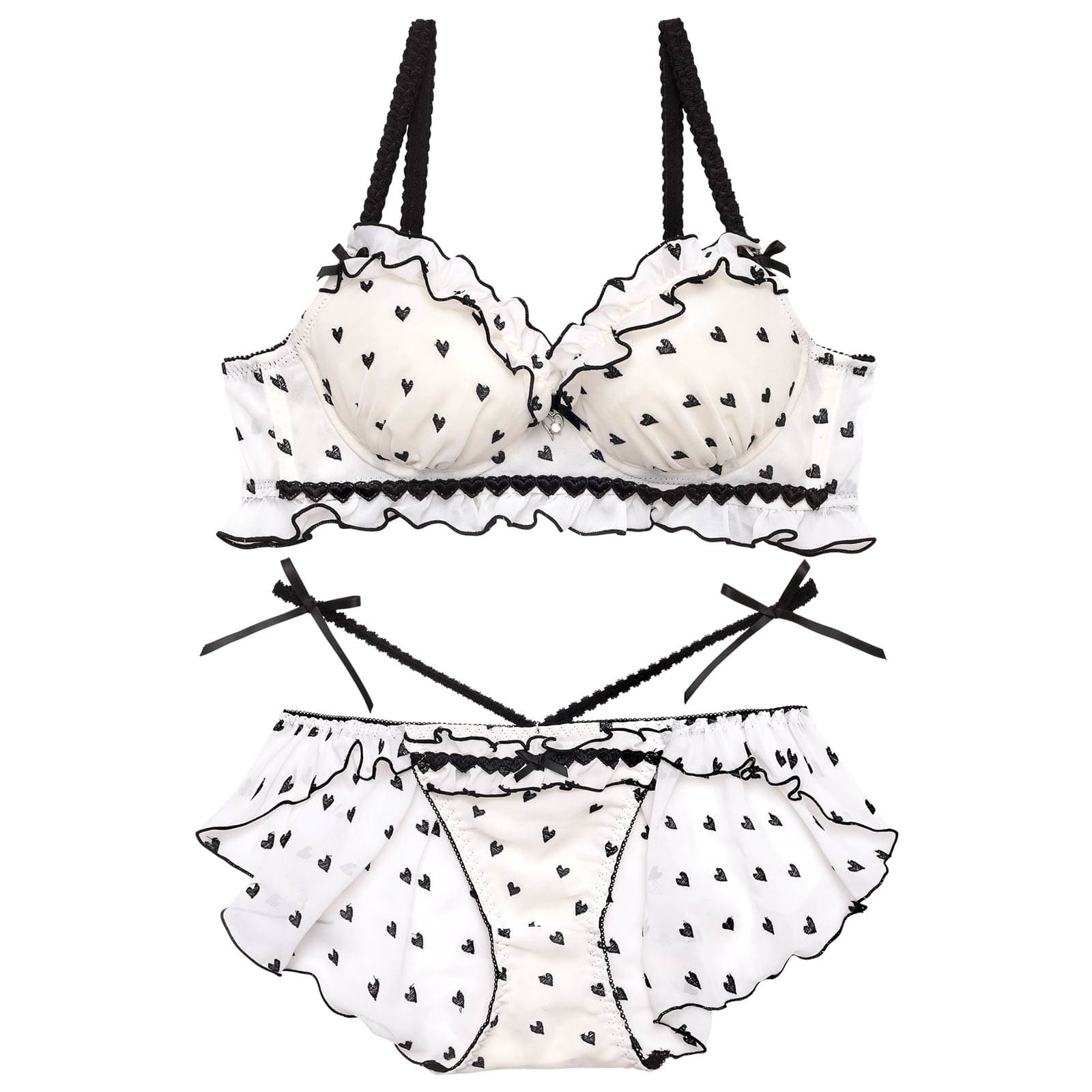 4/16新作!【伊藤桃々プロデュース/Rosem】ハートフルキャンディーブラセット/アイボリー×ブラック