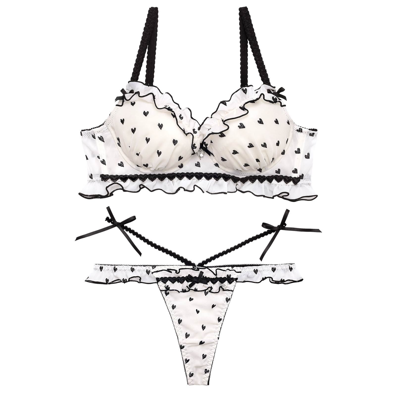 4/16新作!【伊藤桃々プロデュース/Rosem】ハートフルキャンディーブラセット/アイボリー×ブラック