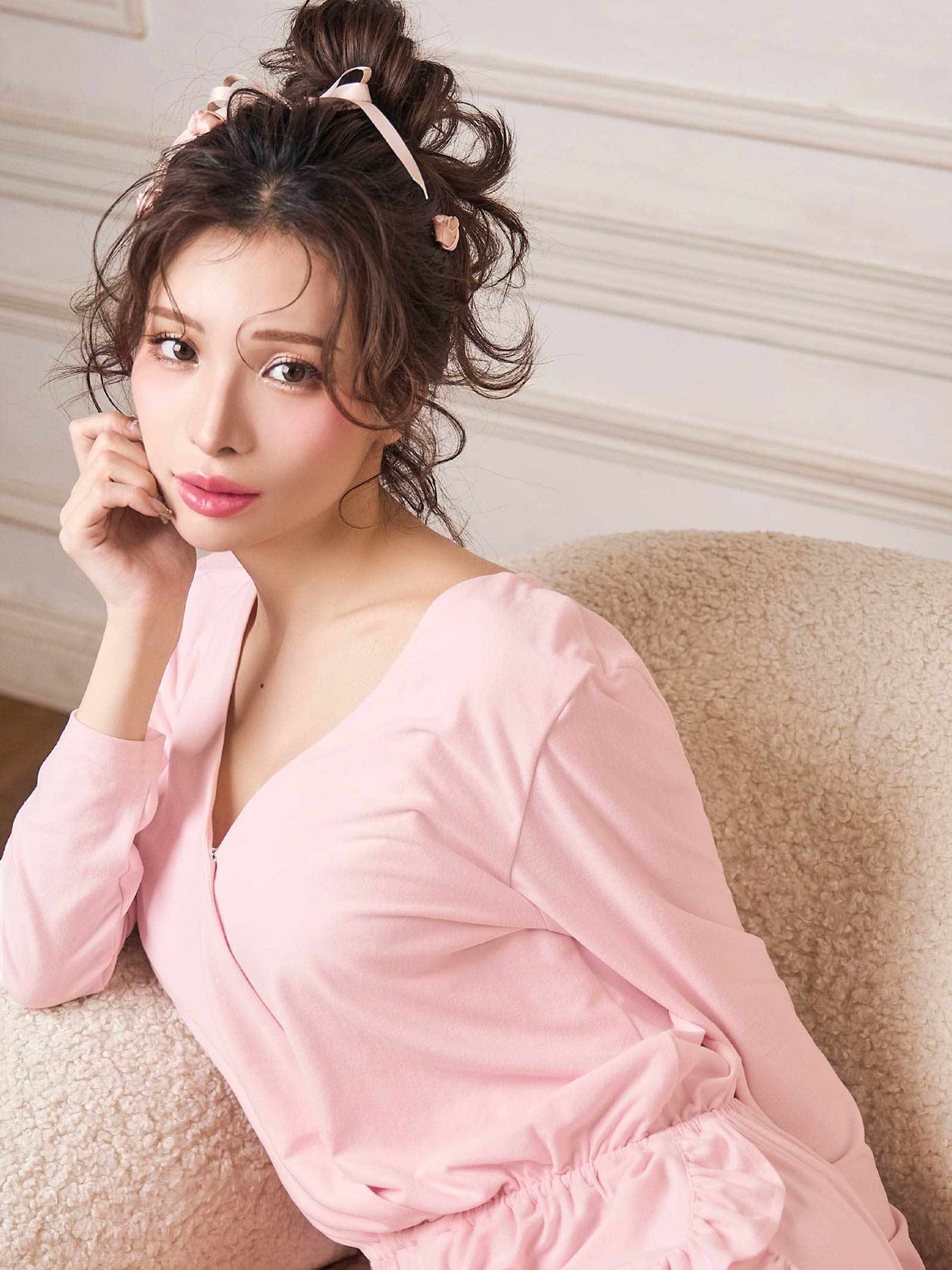 【Mivera&/みゆうプロデュース】Belle Drape Rompers ベルドレープロンパース/PINK