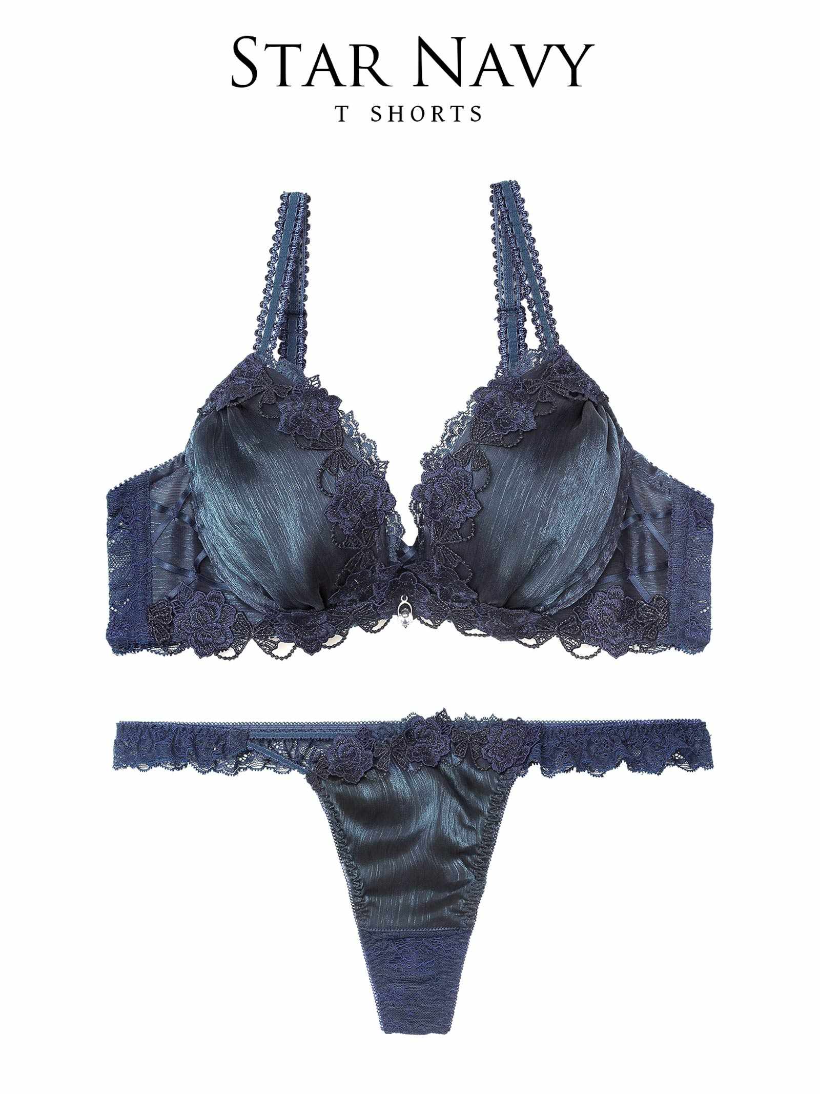 3/21新作!【伊藤桃々プロデュース/Rosem】トゥインクルフラワーブラセット/スターネイビー