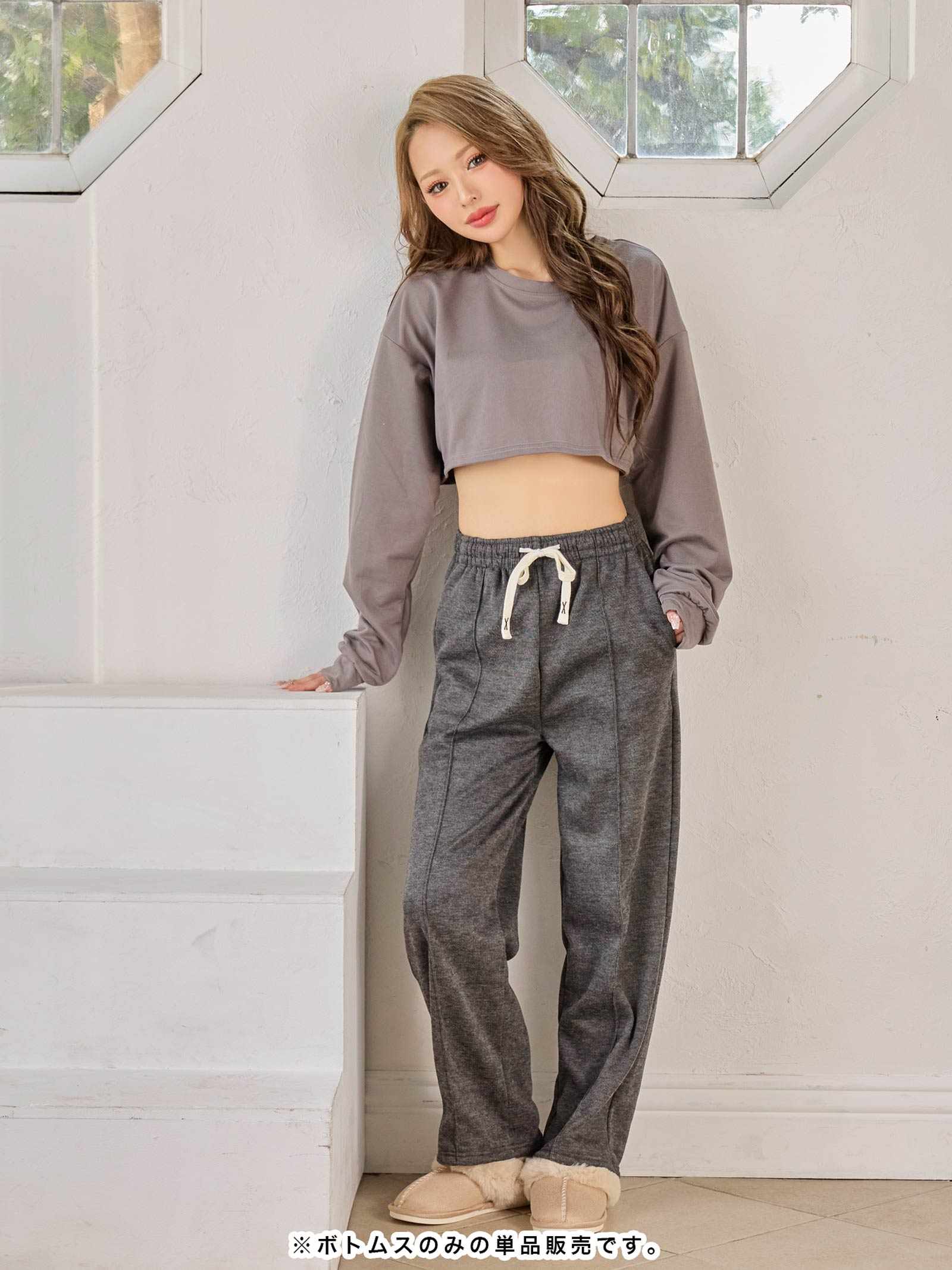 12/22新作!センターピンタック裏起毛ロングパンツ