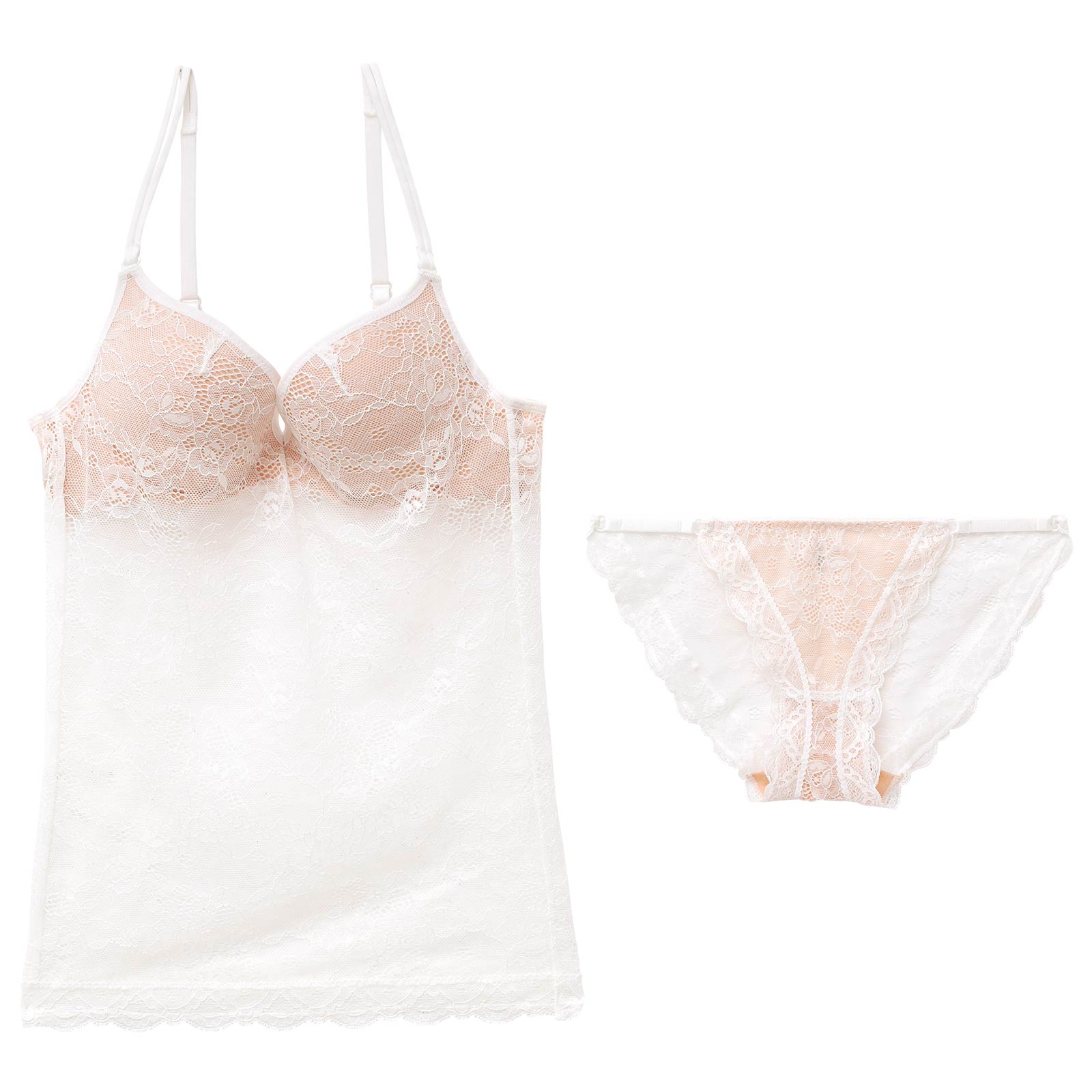 オールレースヌーディカップ付きキャミソール&フルバックショーツ