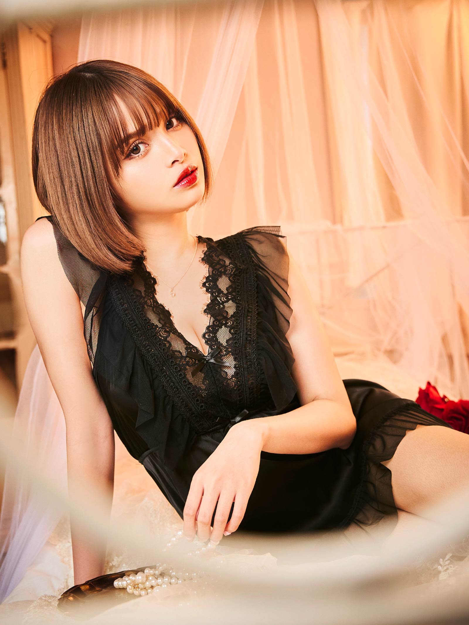 12/6再販!ラッセルレースフリルリボンベビードール