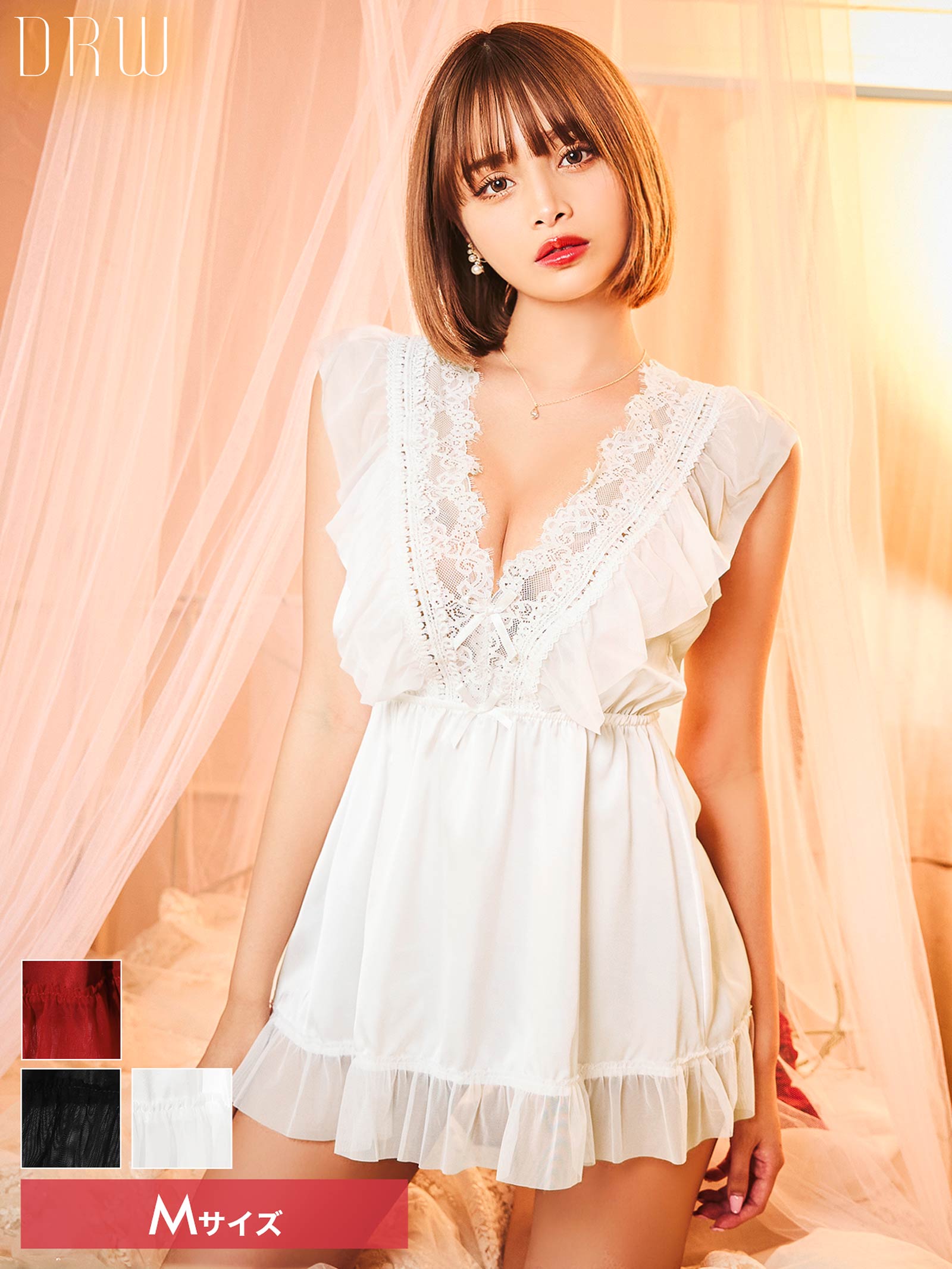 12/6再販!ラッセルレースフリルリボンベビードール