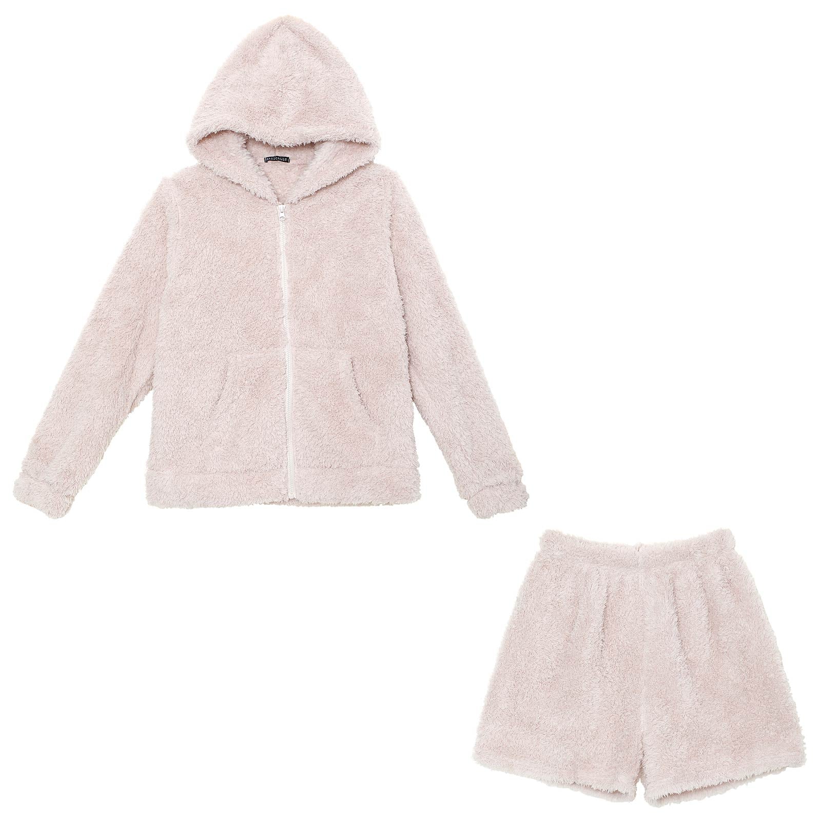 もこもこシャギーフード付きパーカー&ショートパンツルームウェア