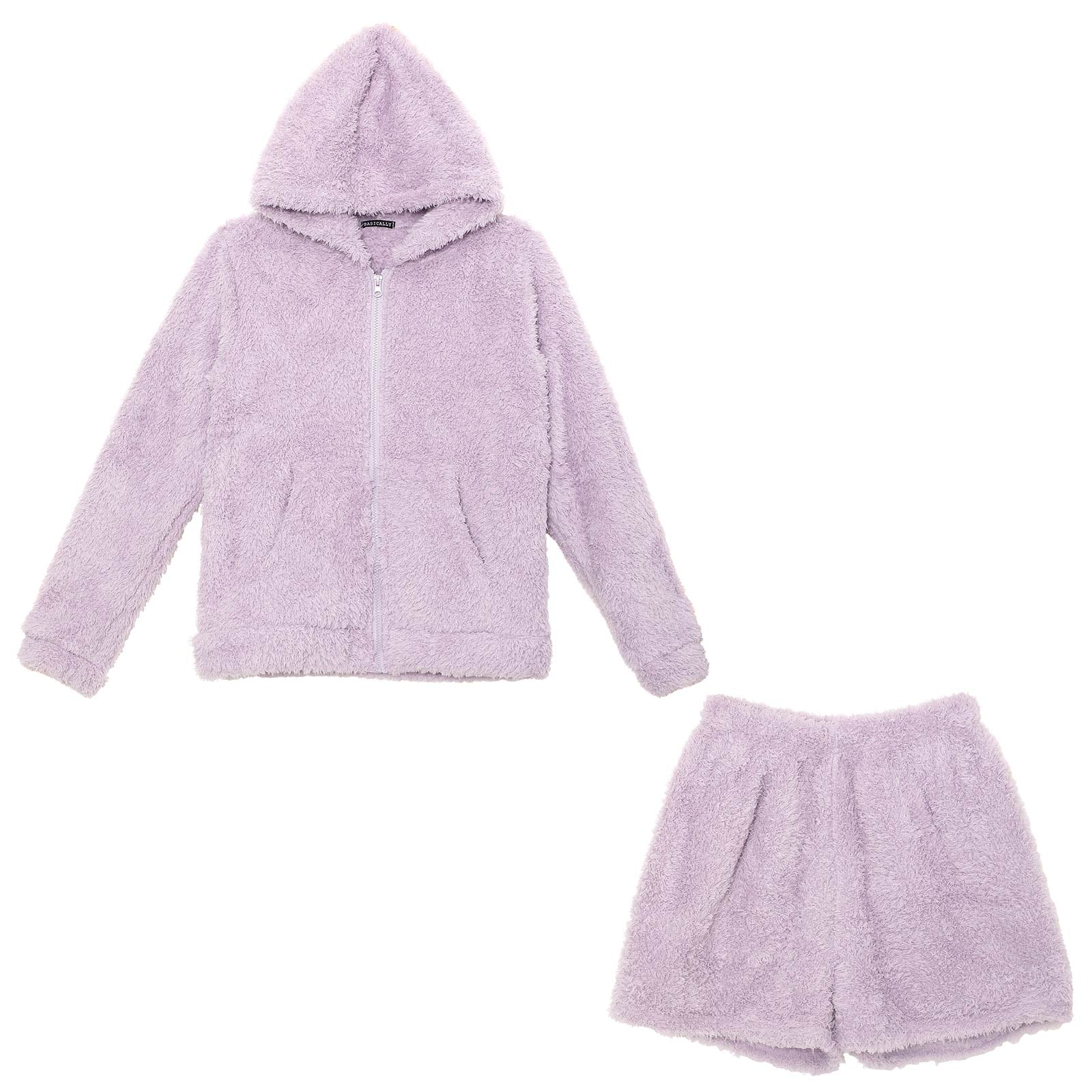 もこもこシャギーフード付きパーカー&ショートパンツルームウェア