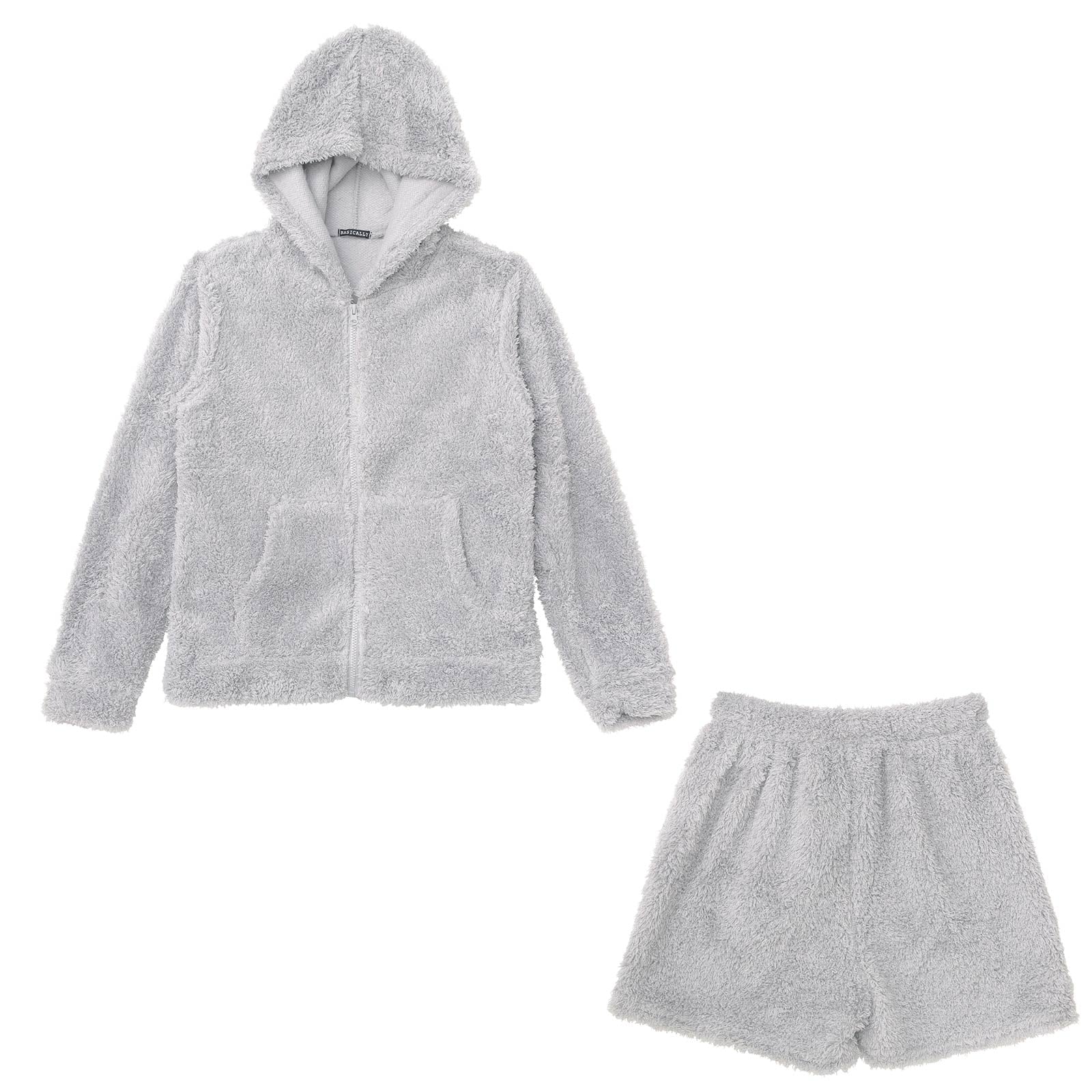 もこもこシャギーフード付きパーカー&ショートパンツルームウェア
