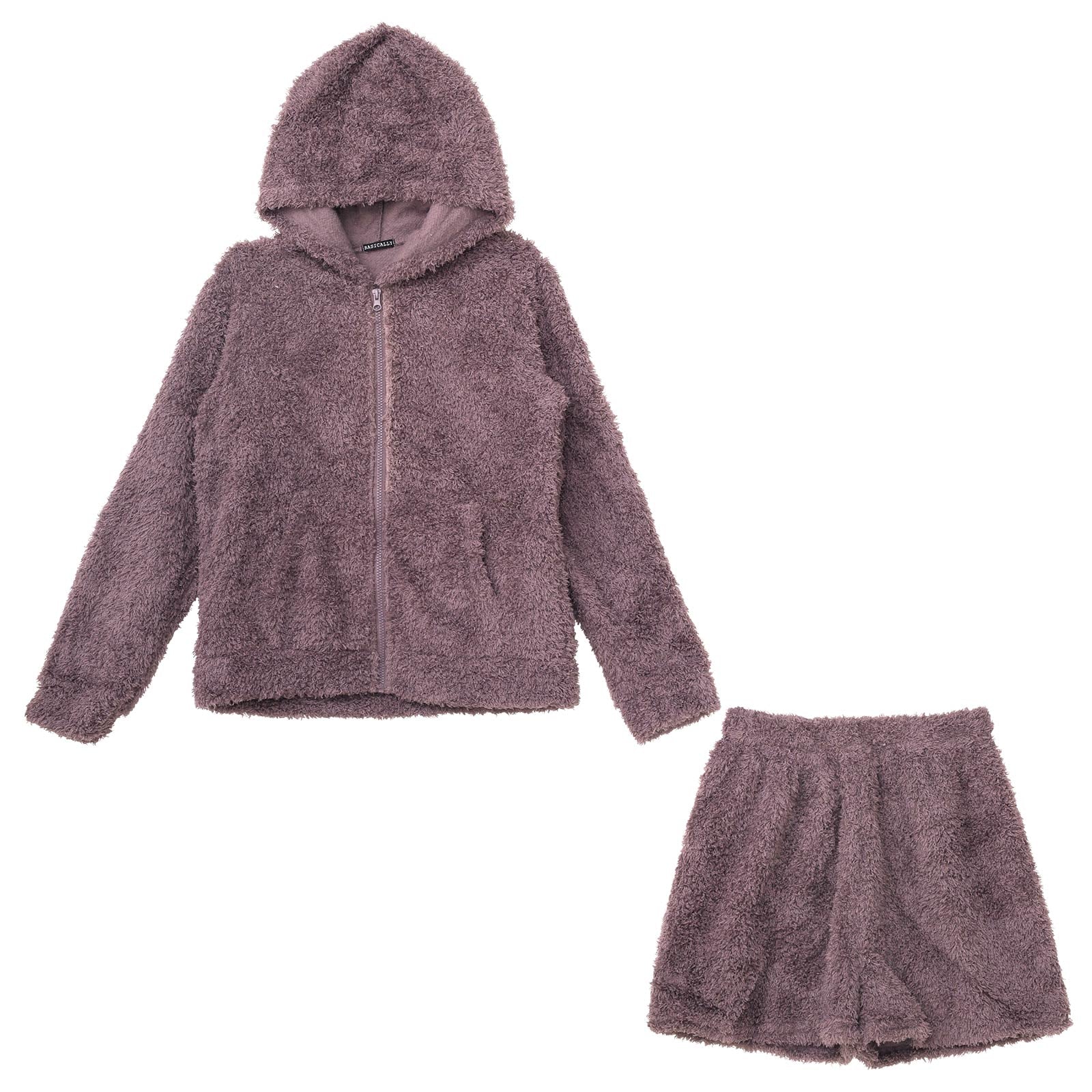 もこもこシャギーフード付きパーカー&ショートパンツルームウェア