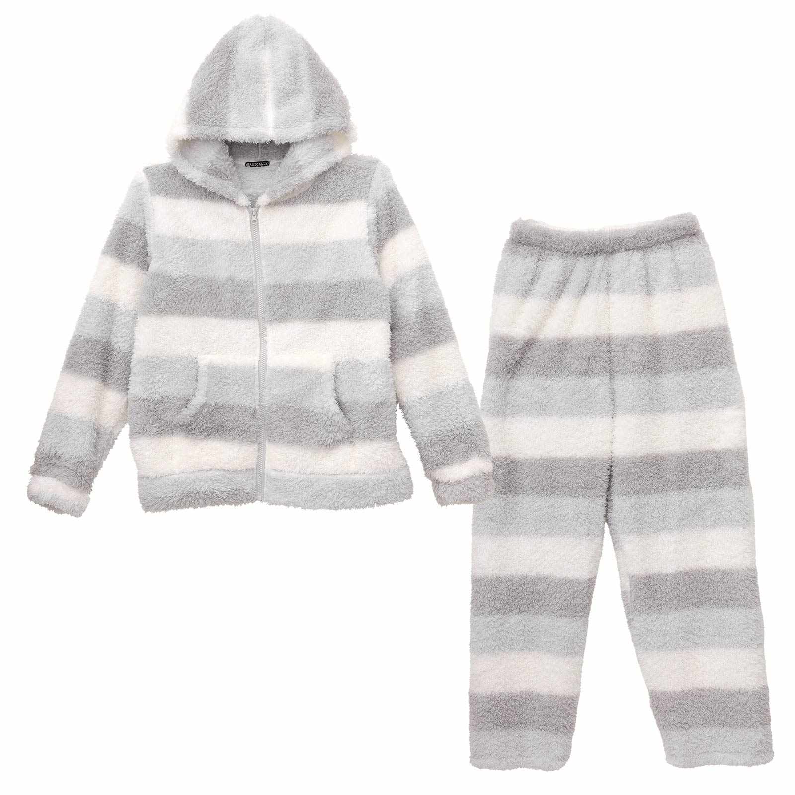 11/18再販!ボーダーフード付きジップパーカー&ロングパンツルームウェア