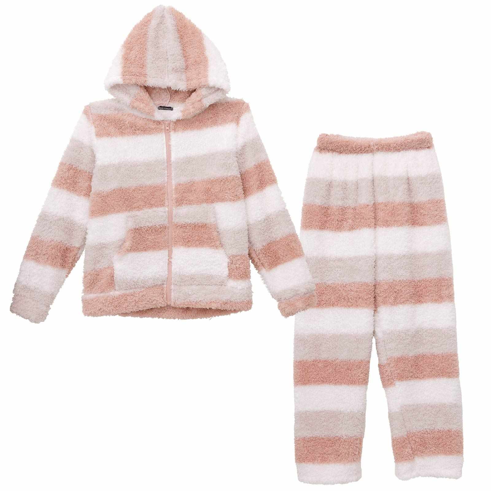 11/18再販!ボーダーフード付きジップパーカー&ロングパンツルームウェア