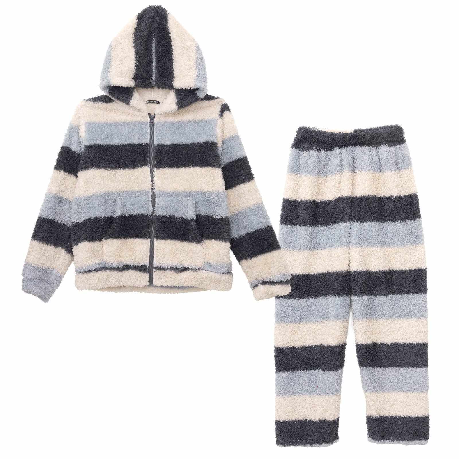 11/18再販!ボーダーフード付きジップパーカー&ロングパンツルームウェア