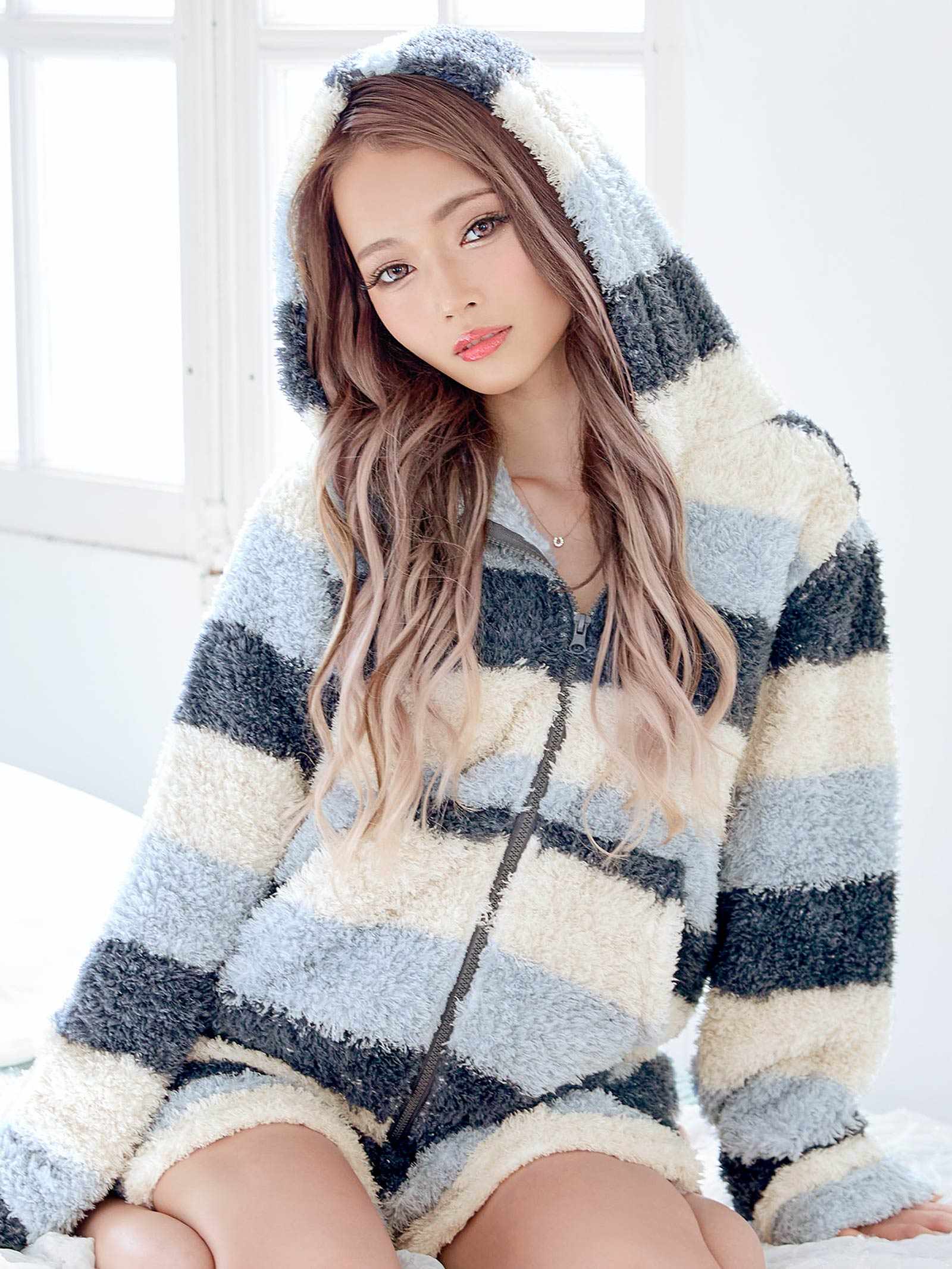 11/18再販!ボーダーフード付きパーカー&ショートパンツルームウェア