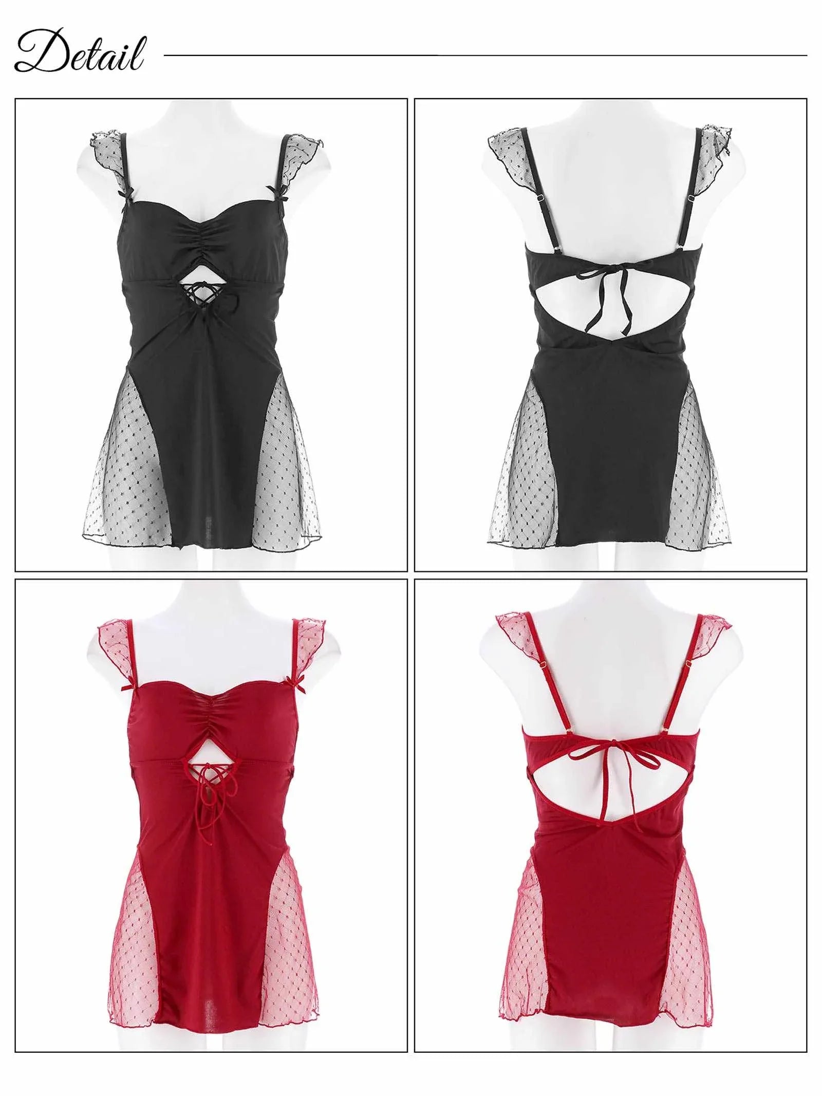 1/17再販!シアードットレースアップカットベビードール - 【公式】247Lingerie