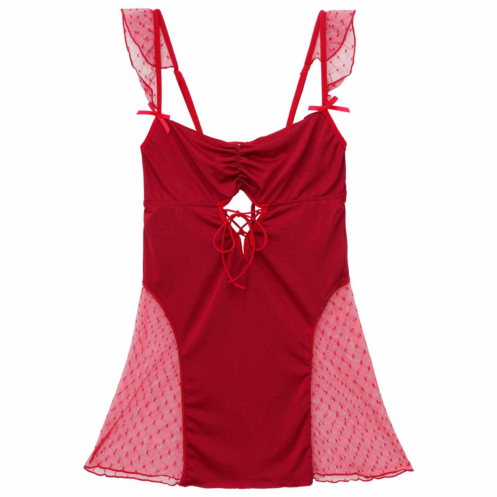 12/6再販!シアードットレースアップカットベビードール