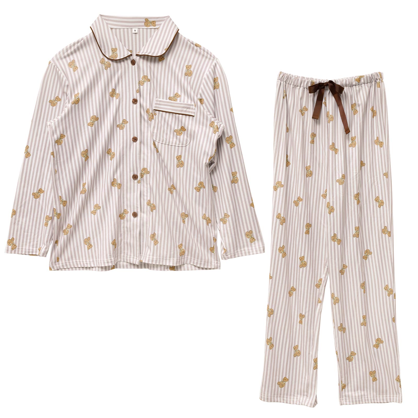 11/17新作!テディベアストライプ長袖トップス&ロングパンツルームウェア