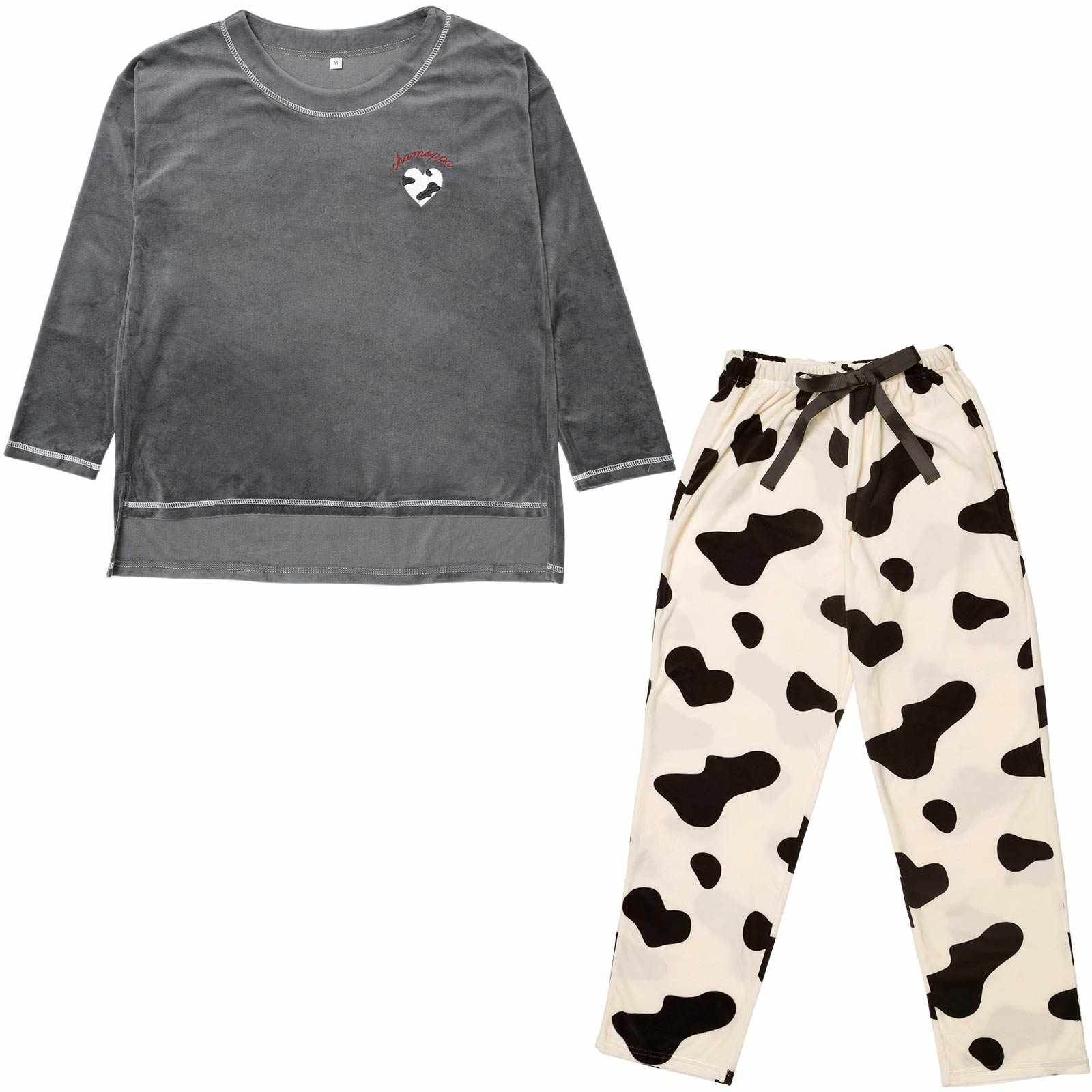 11/19新作!ハートカウモチーフ長袖トップス&ロングパンツルームウェア