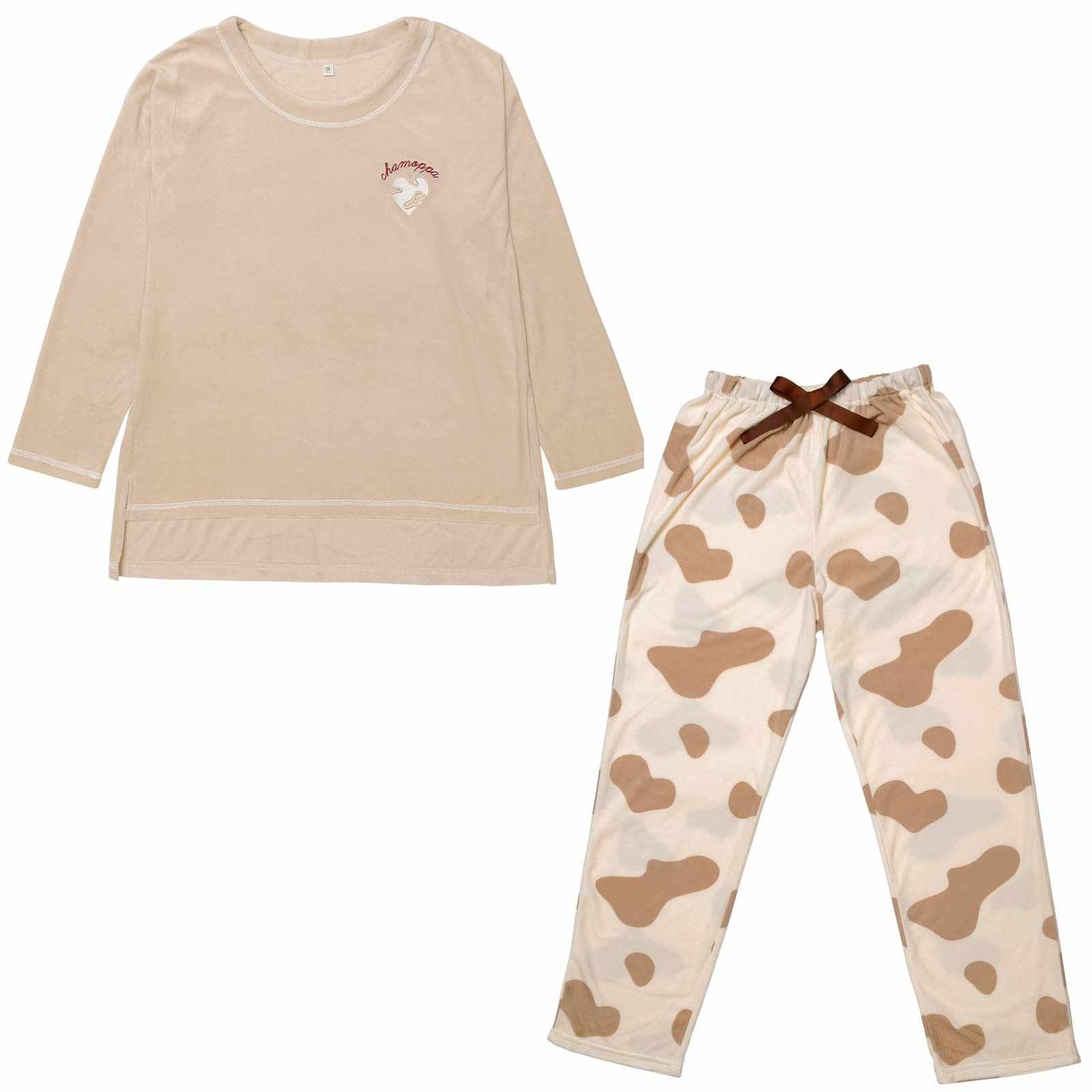 11/19新作!ハートカウモチーフ長袖トップス&ロングパンツルームウェア